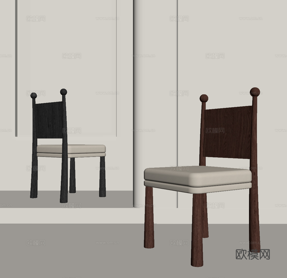 法式中古餐椅 椅子 木椅su模型
