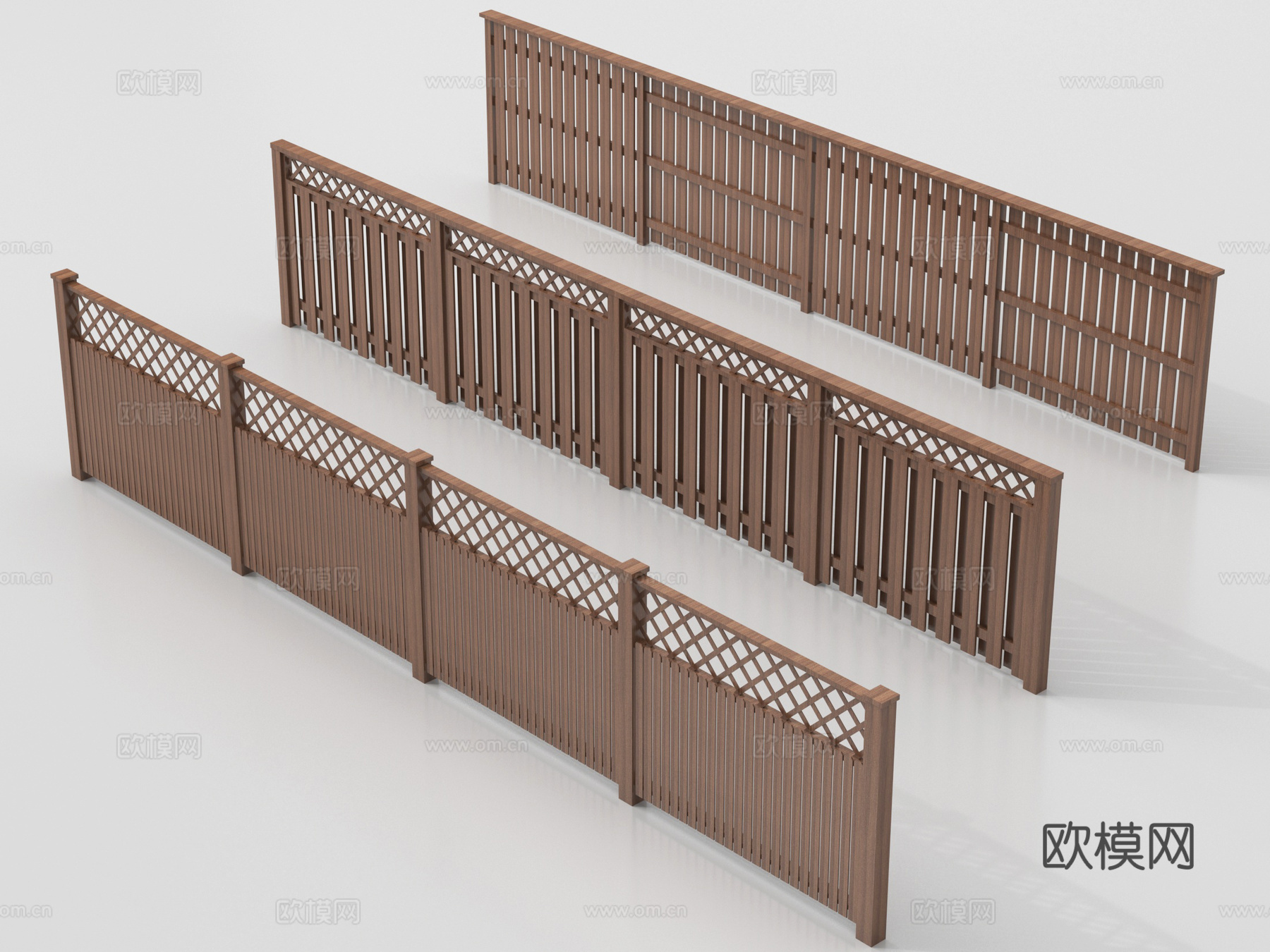 新中式栅栏 篱笆 围栏护栏 栏杆 庭院木栅栏 实木护栏su模型