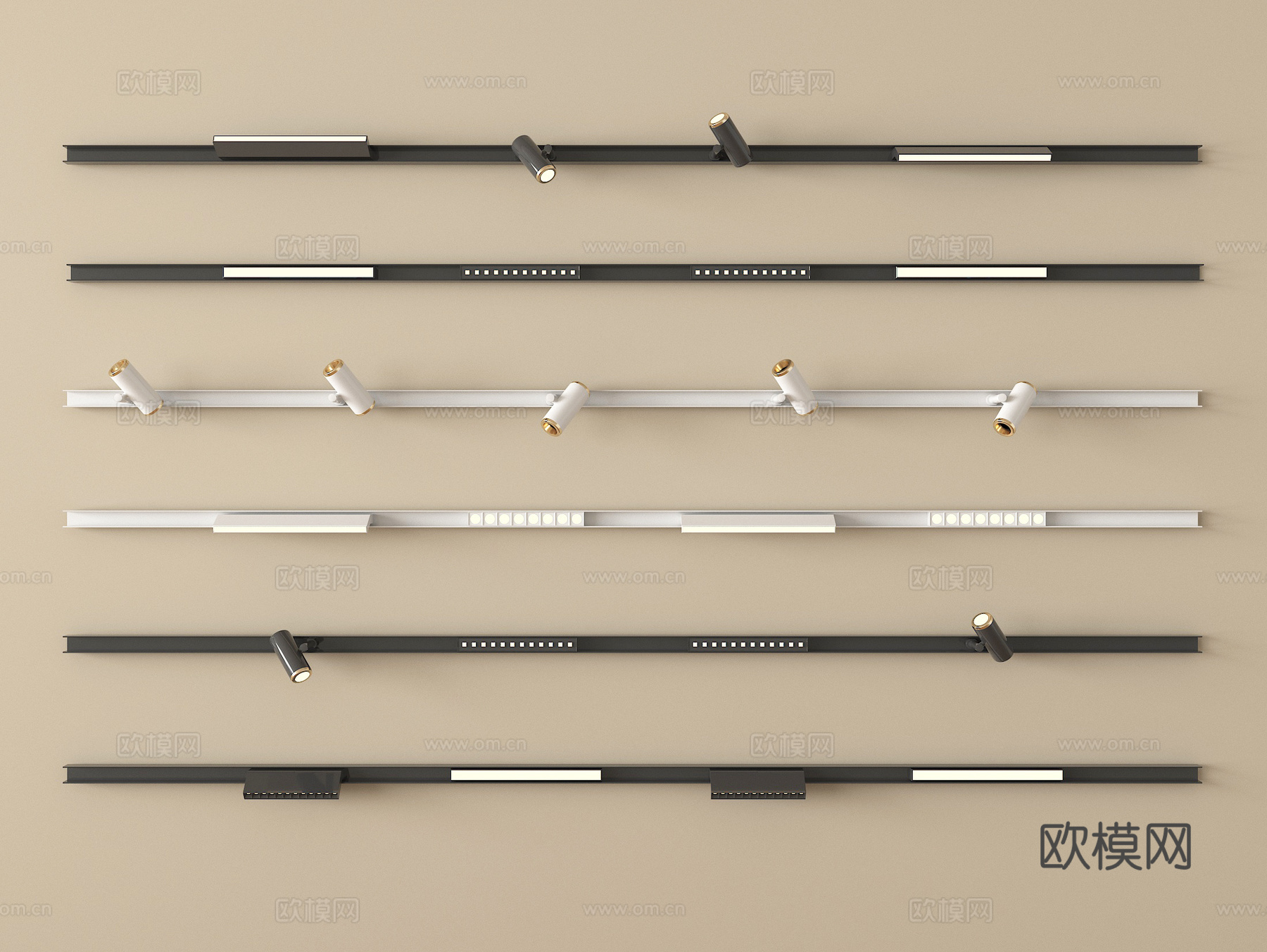 现代筒灯射灯 轨道射灯 线形射灯su模型