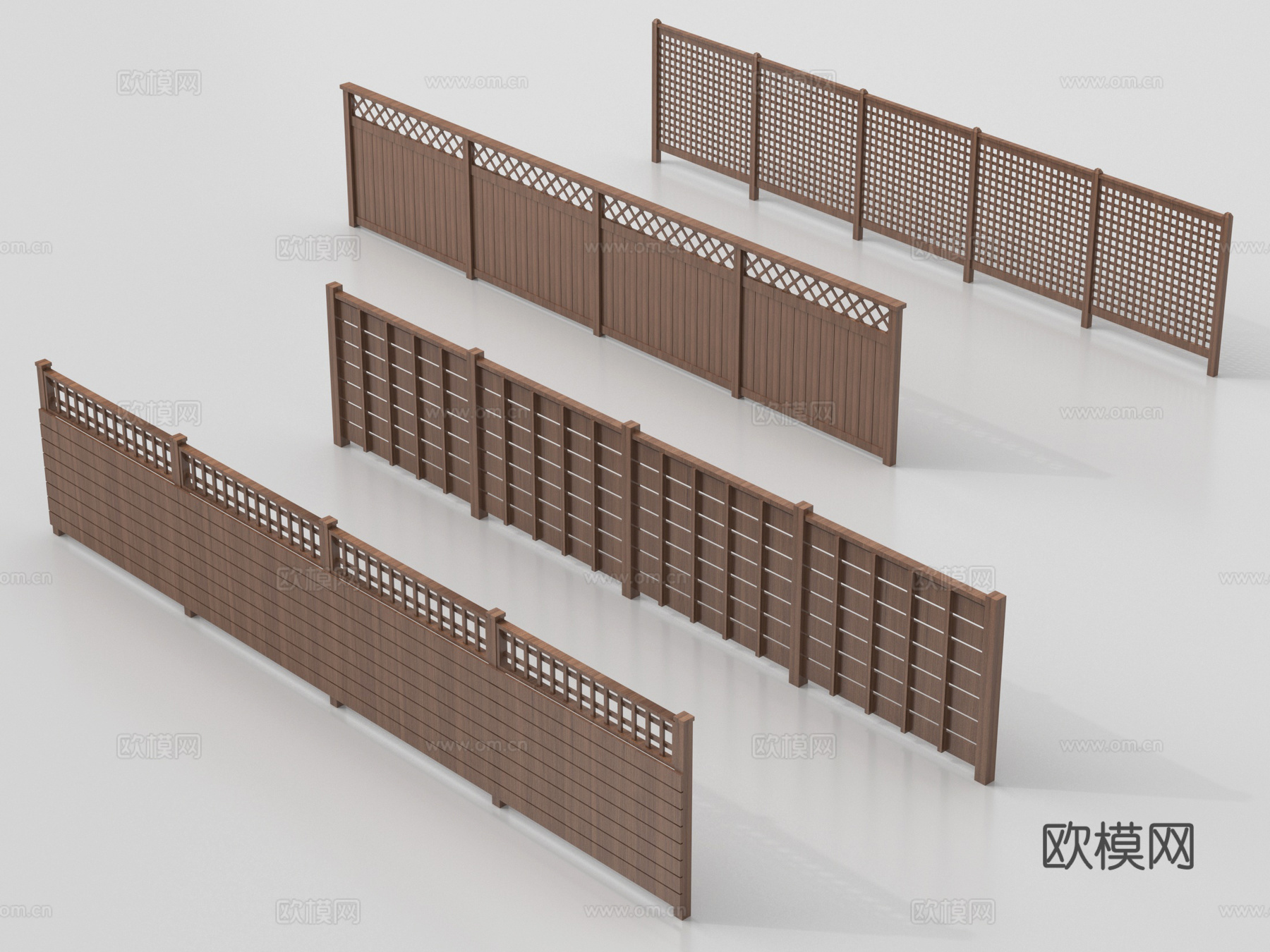 新中式栅栏 篱笆 围栏护栏 栏杆 庭院木栅栏 实木护栏su模型