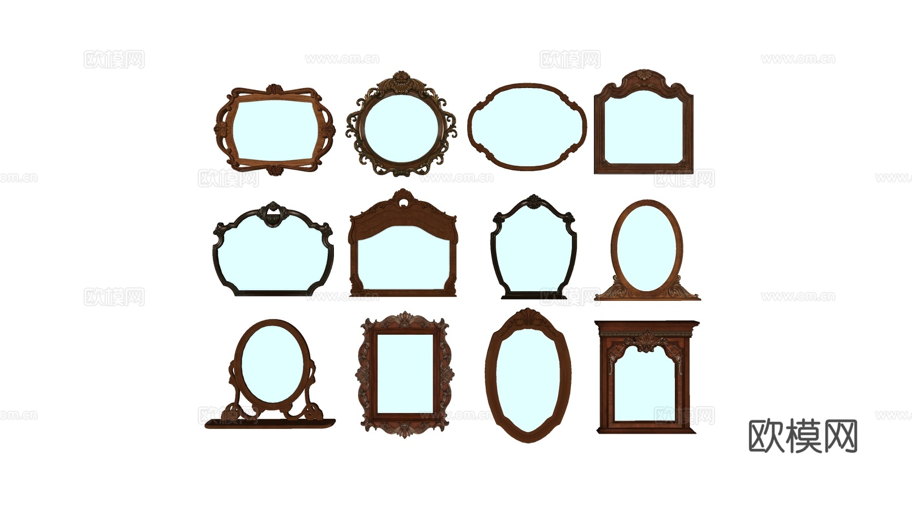 欧式古典镜子 复古镜  法式镜子 美式乡村镜子  轻奢镜子su模型