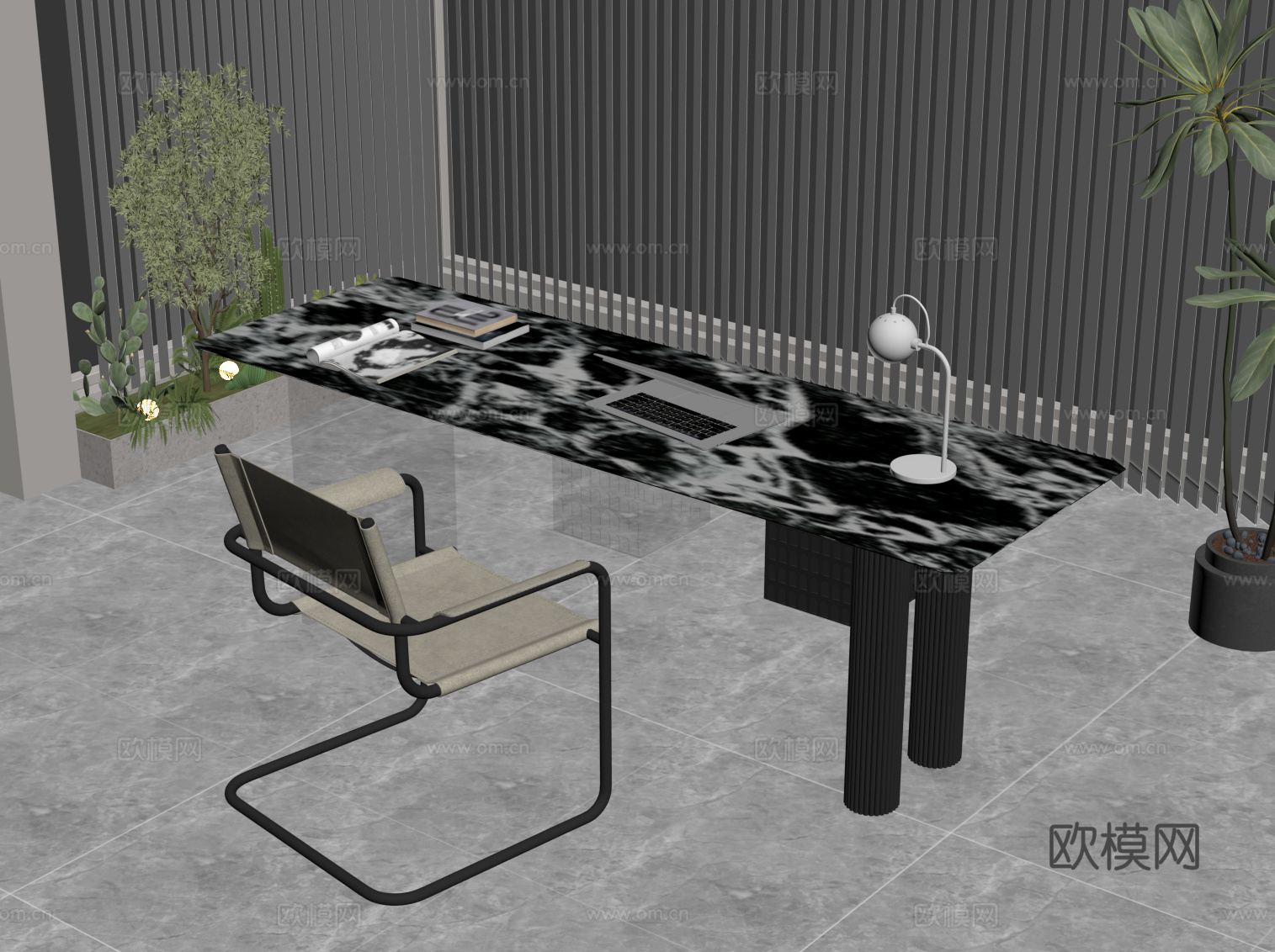 现代意式书桌椅su模型