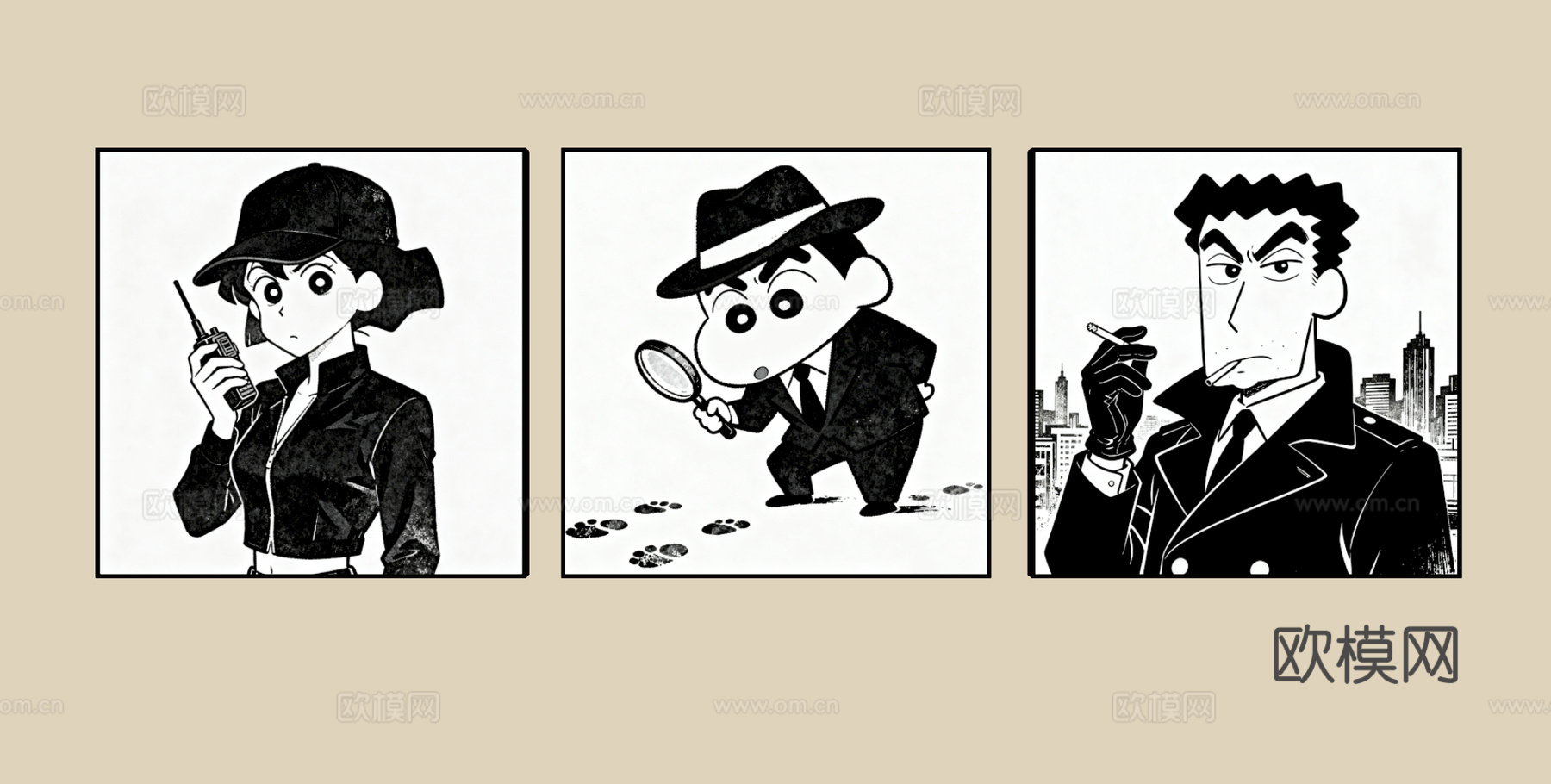 现代黑白卡通挂画组合su模型