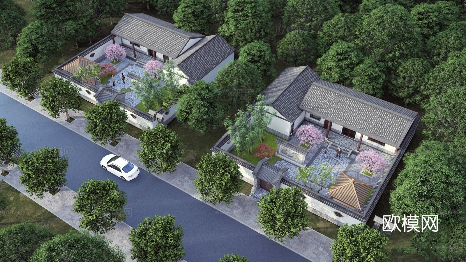 新中式乡村庭院 乡村民房 古建民俗 民宿建筑su模型