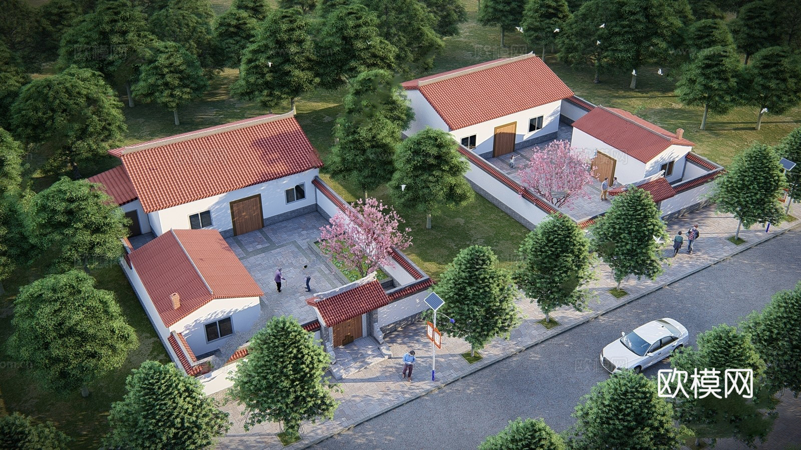 新中式乡村庭院 乡村民房 古建民俗 民宿建筑su模型