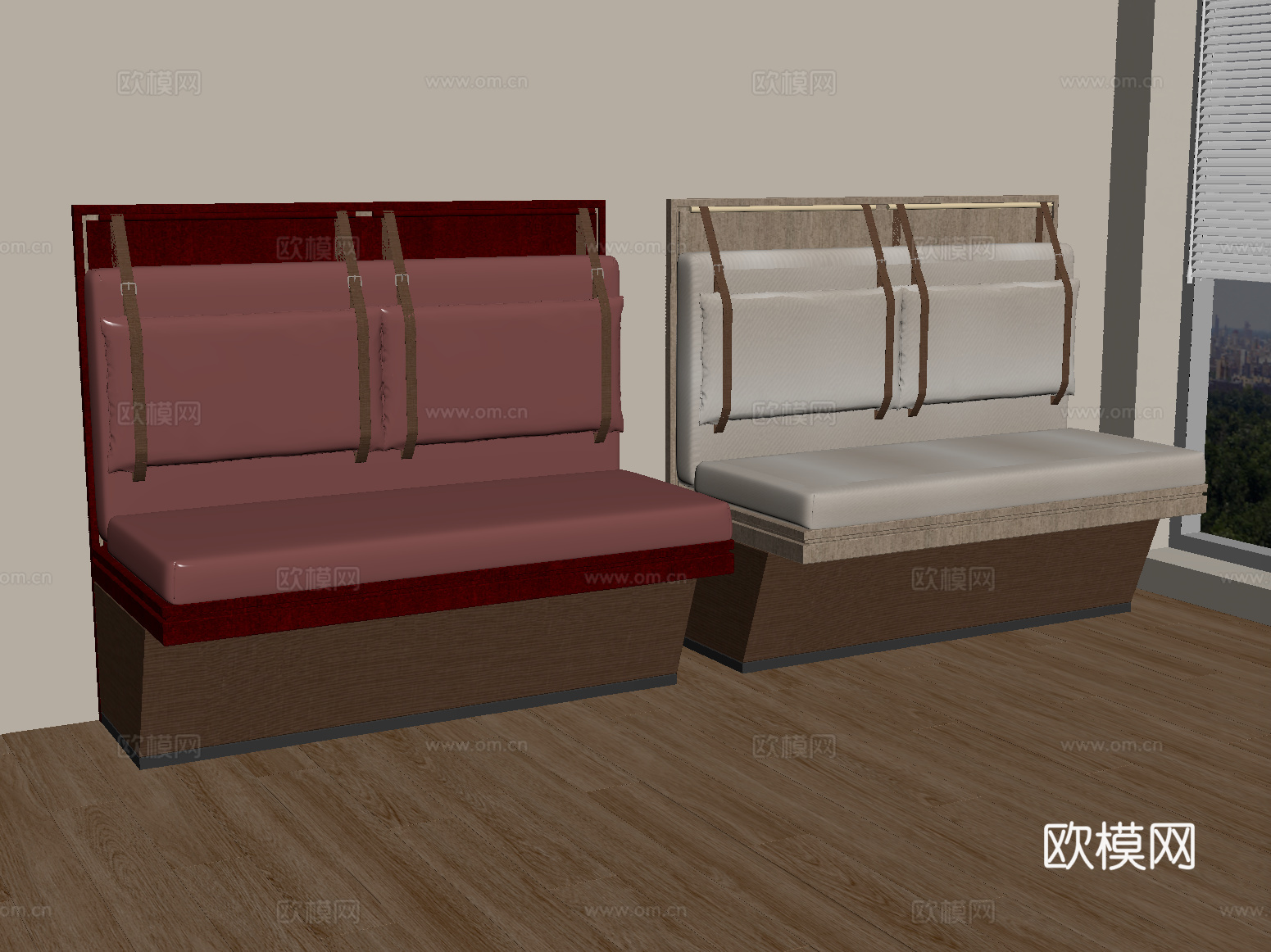 现代皮革卡座沙发su模型