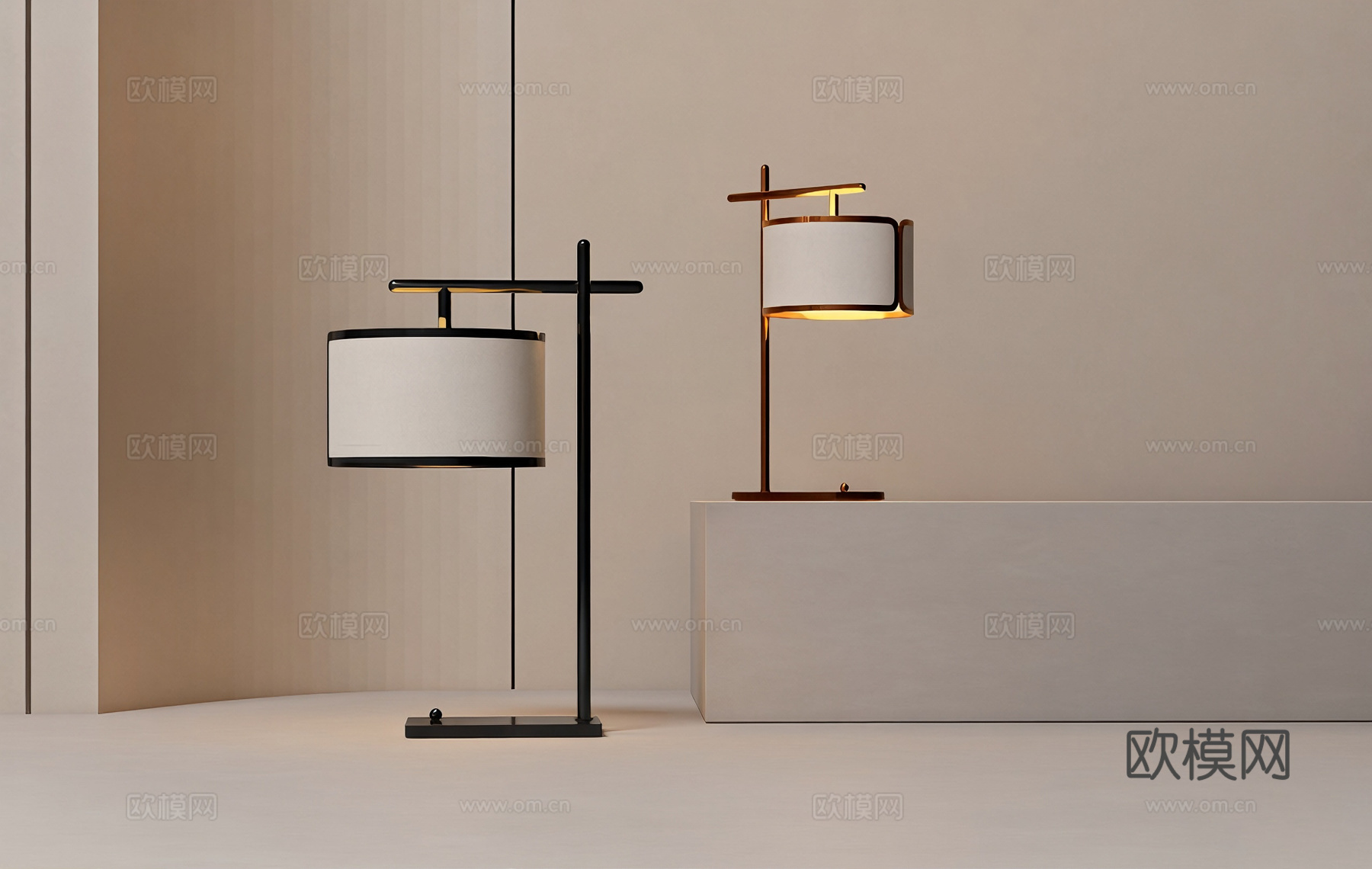 现代简约灯具 艺术感照明 双灯罩 落地灯 艺术台灯su模型