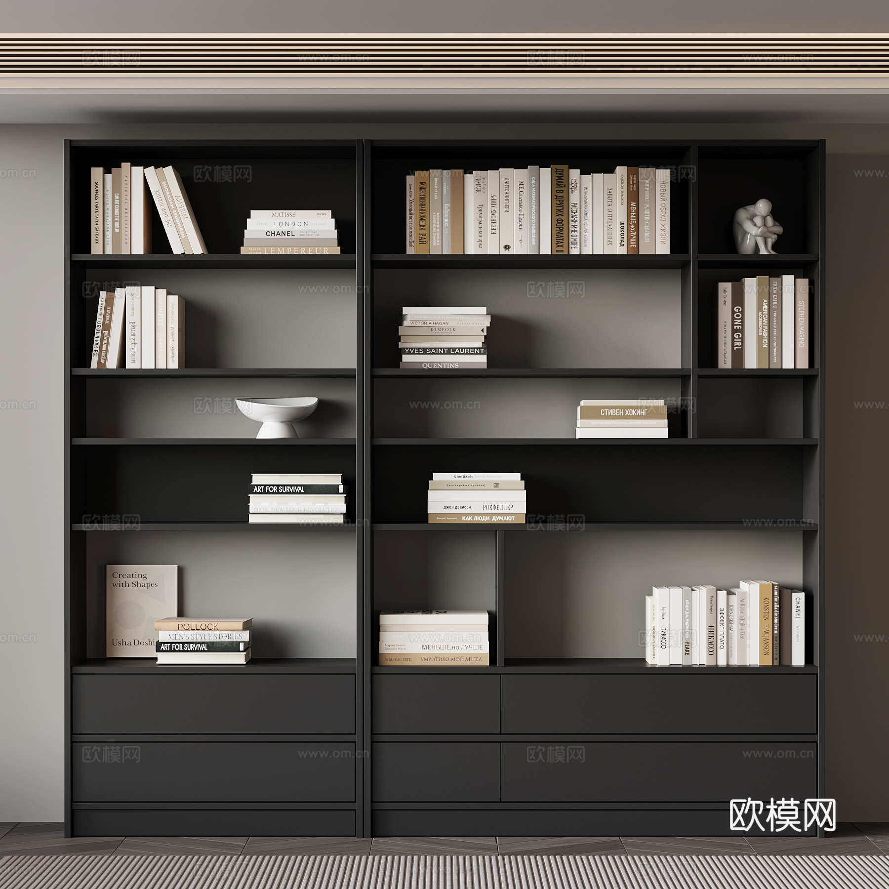 现代意式书架 书柜 置物柜su模型