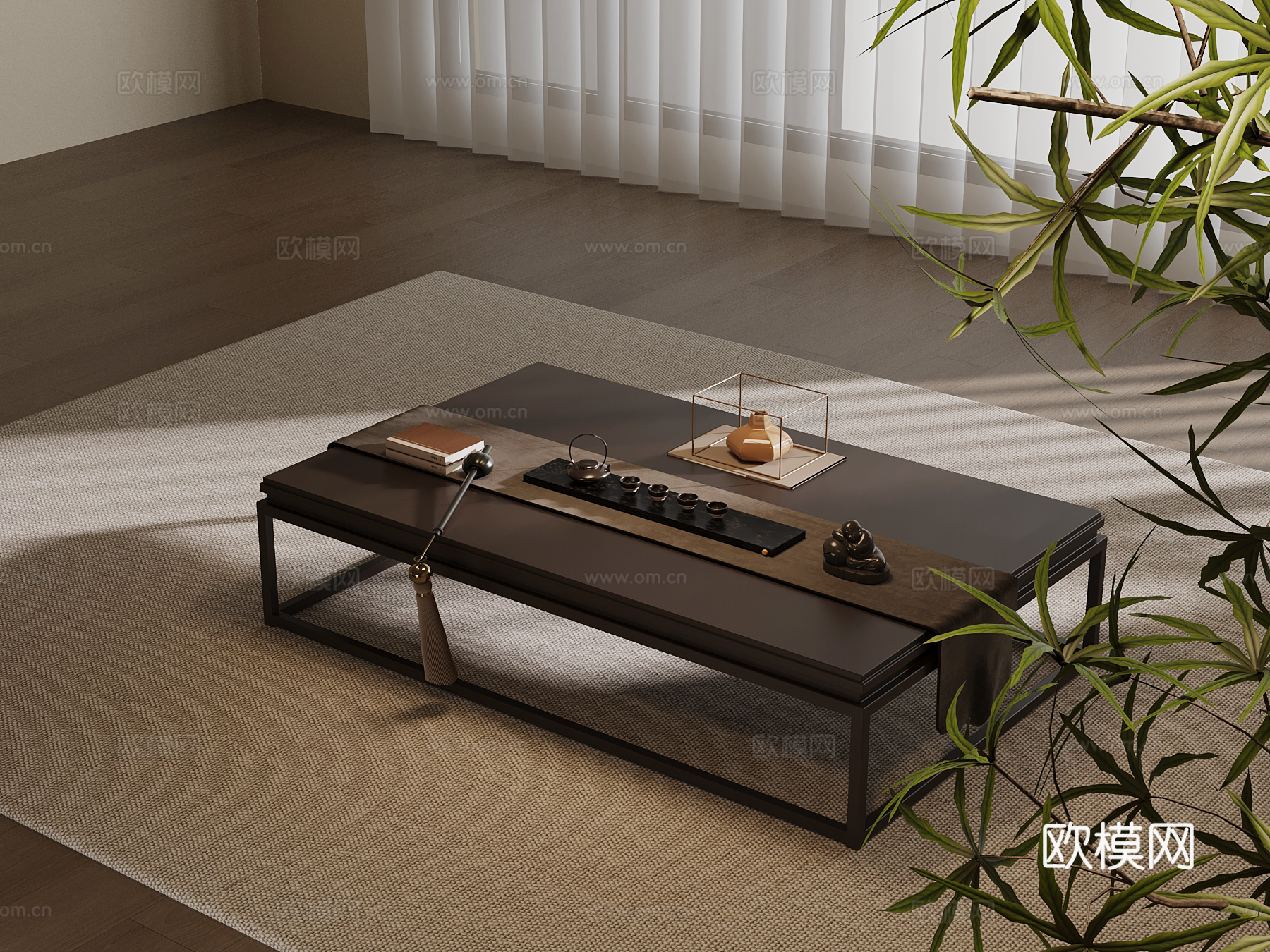 新中式茶几 实木方形茶几su模型