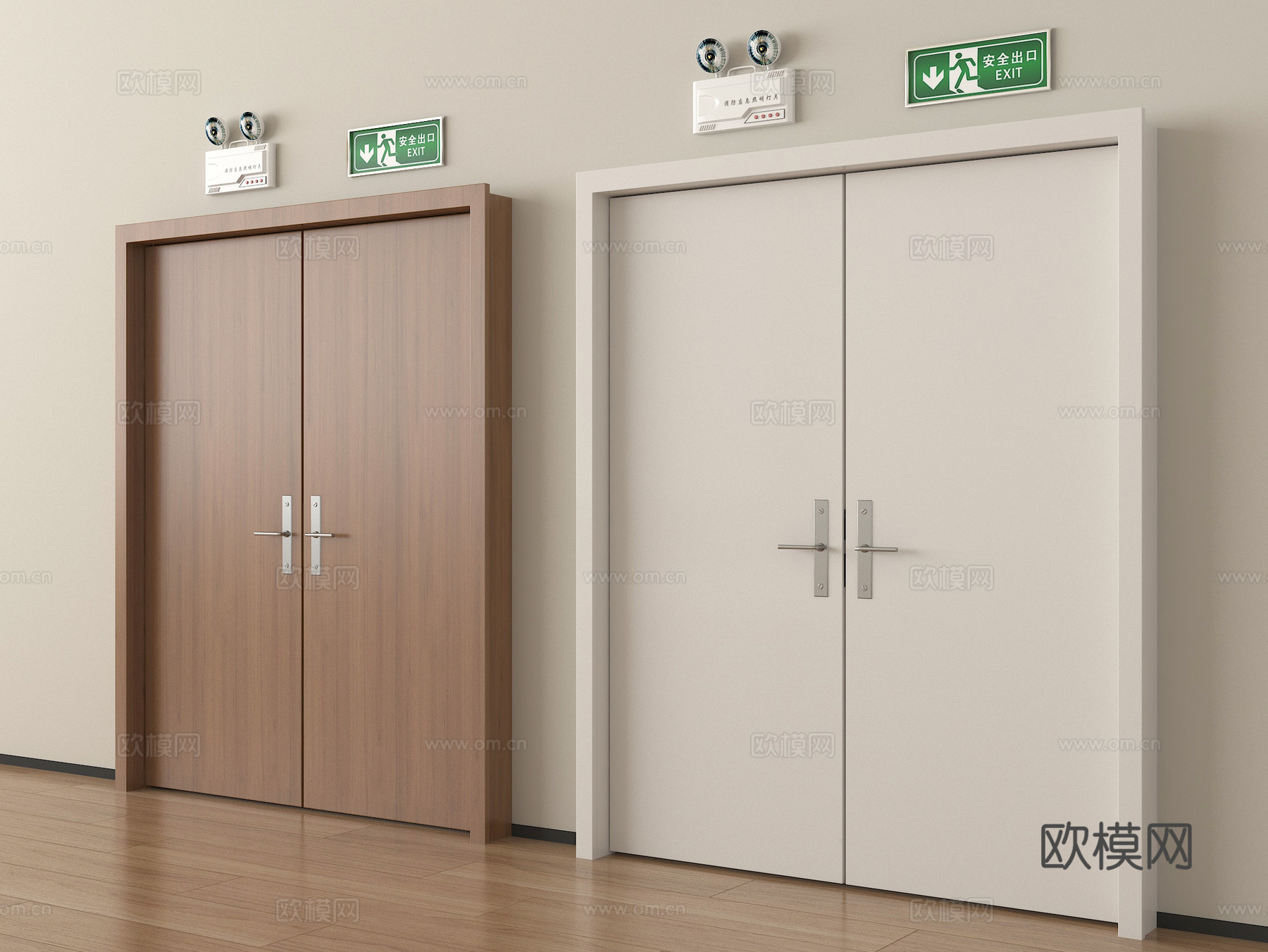 现代消防门 防火门 安全门 安全出口 应急感应灯su模型