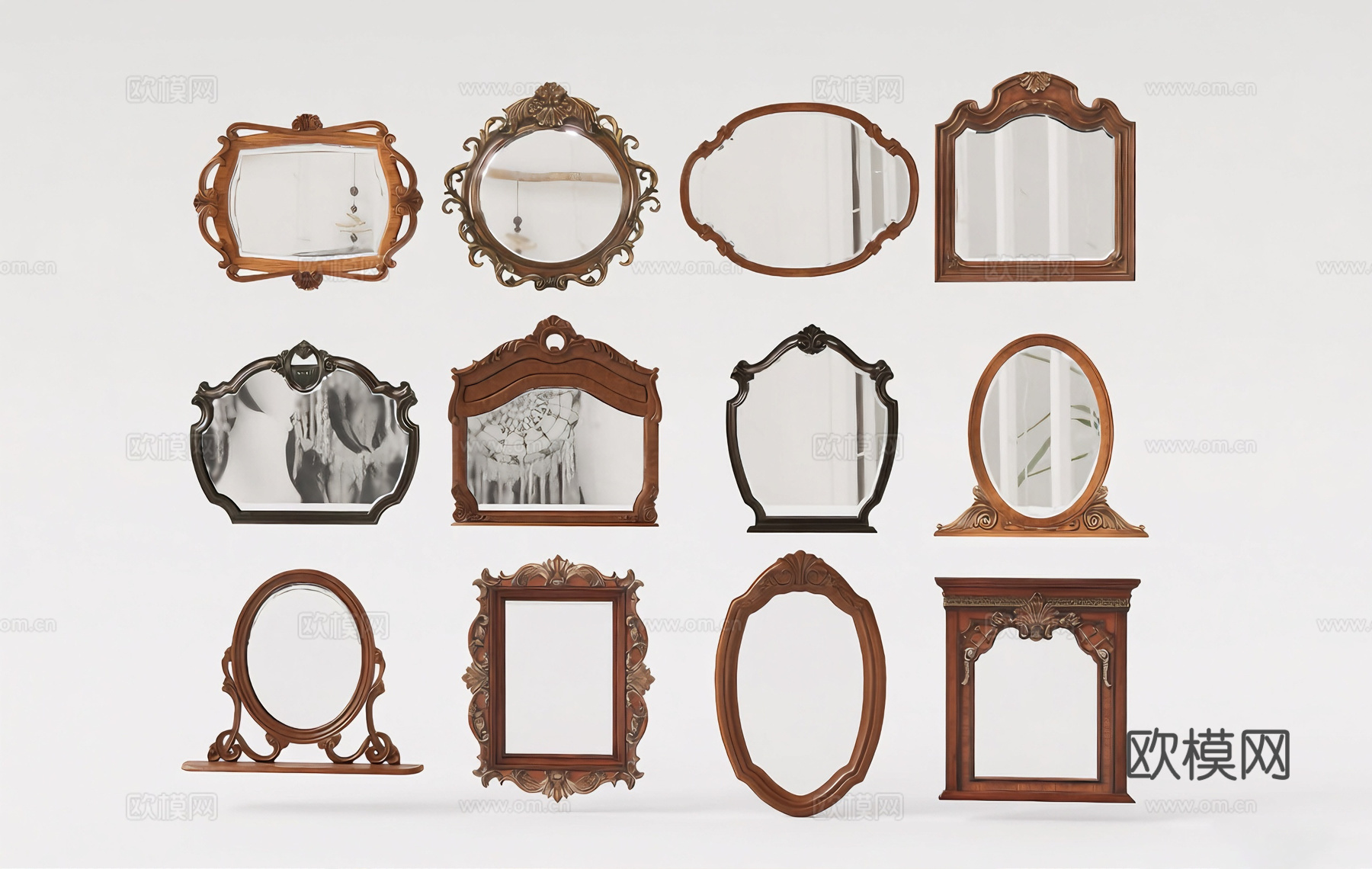 欧式古典镜子 复古镜  法式镜子 美式乡村镜子  轻奢镜子su模型