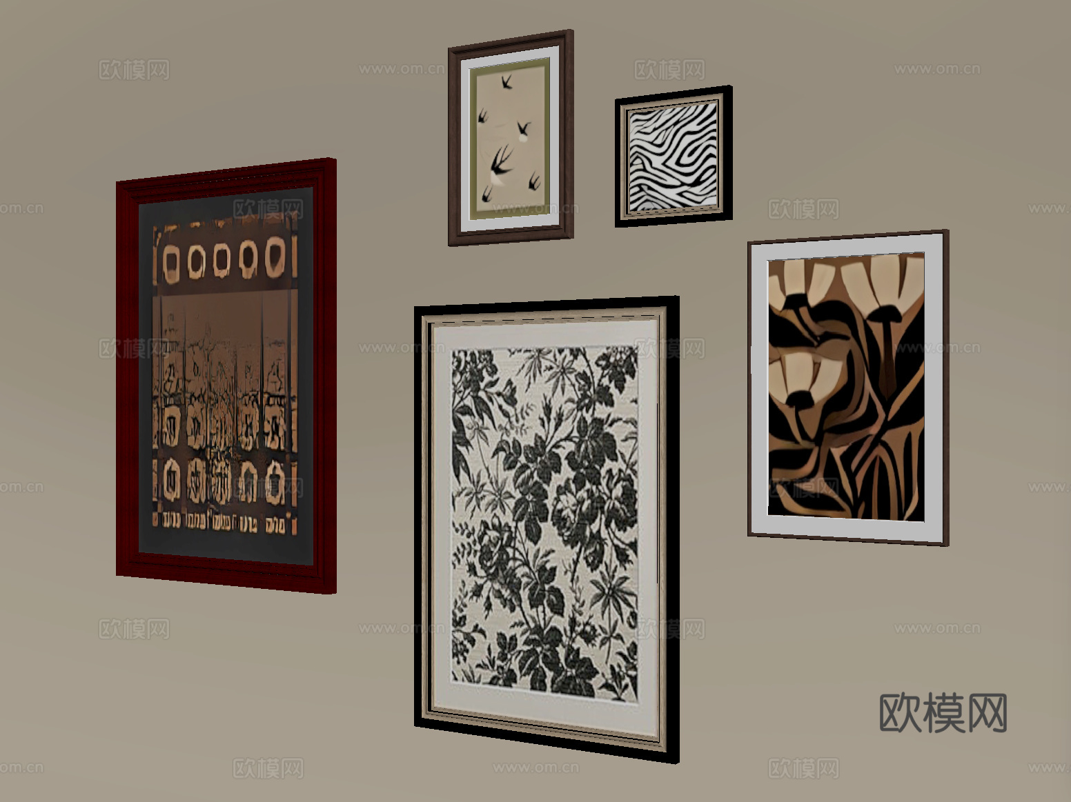 法式中古风挂画组合 装饰画 挂画su模型