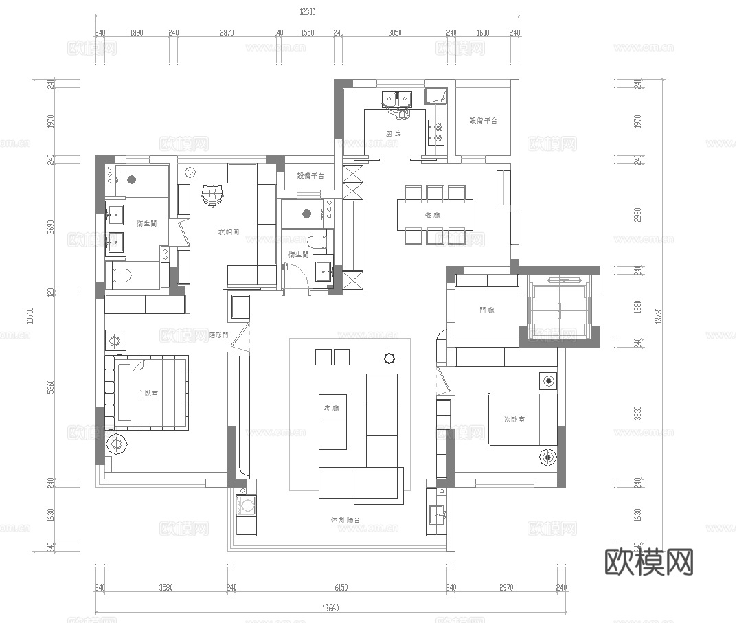 轻奢中古风 样板间 最新全套施工图 效果图合集cad施工图下载（渲染图5）