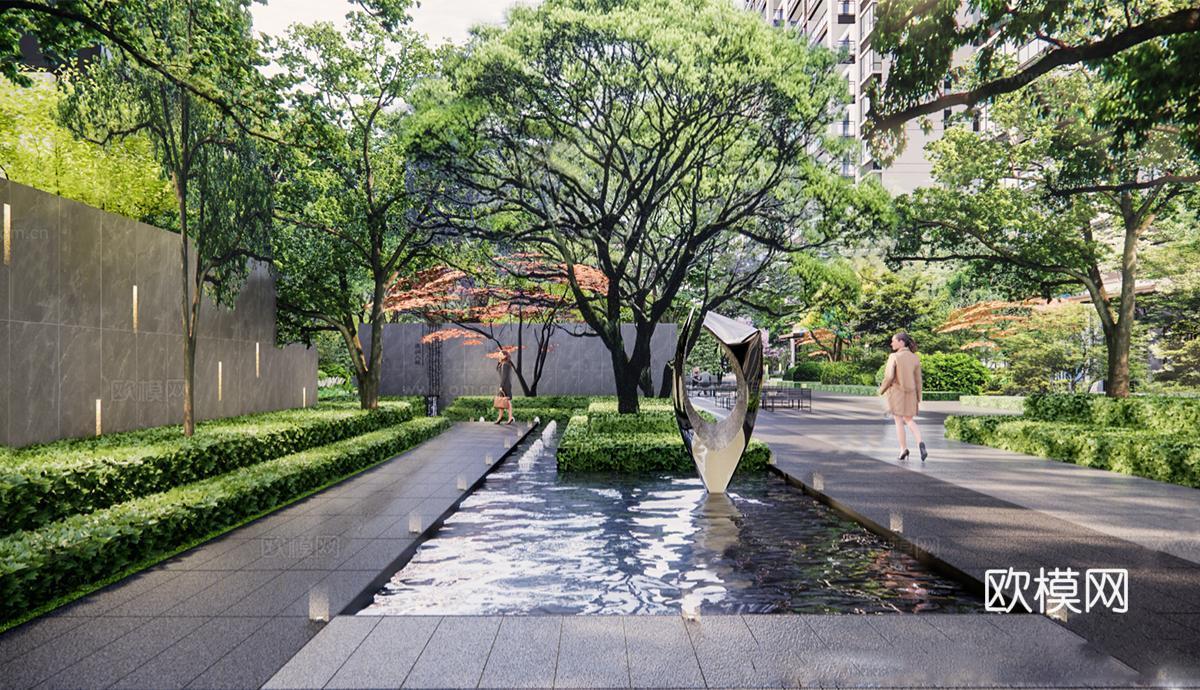 现代公园景观 林下空间 户外座椅su模型