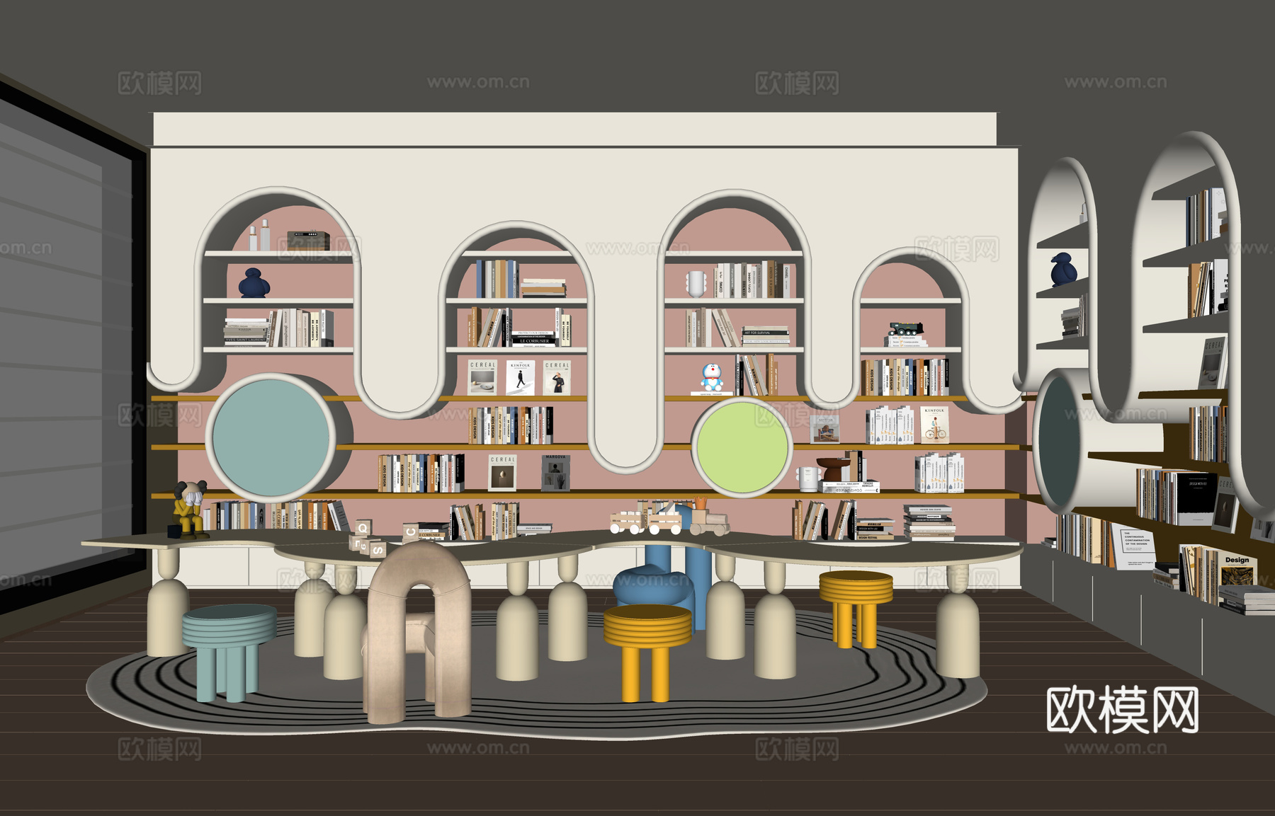 现代阅览室 幼儿园阅览室su模型