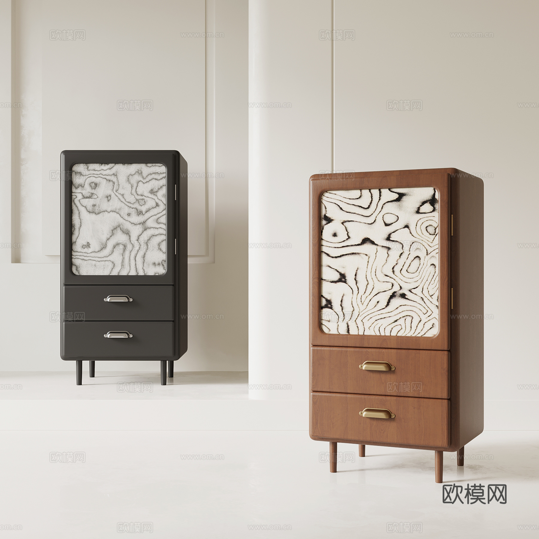 现代中古边柜 矮柜 斗柜su模型