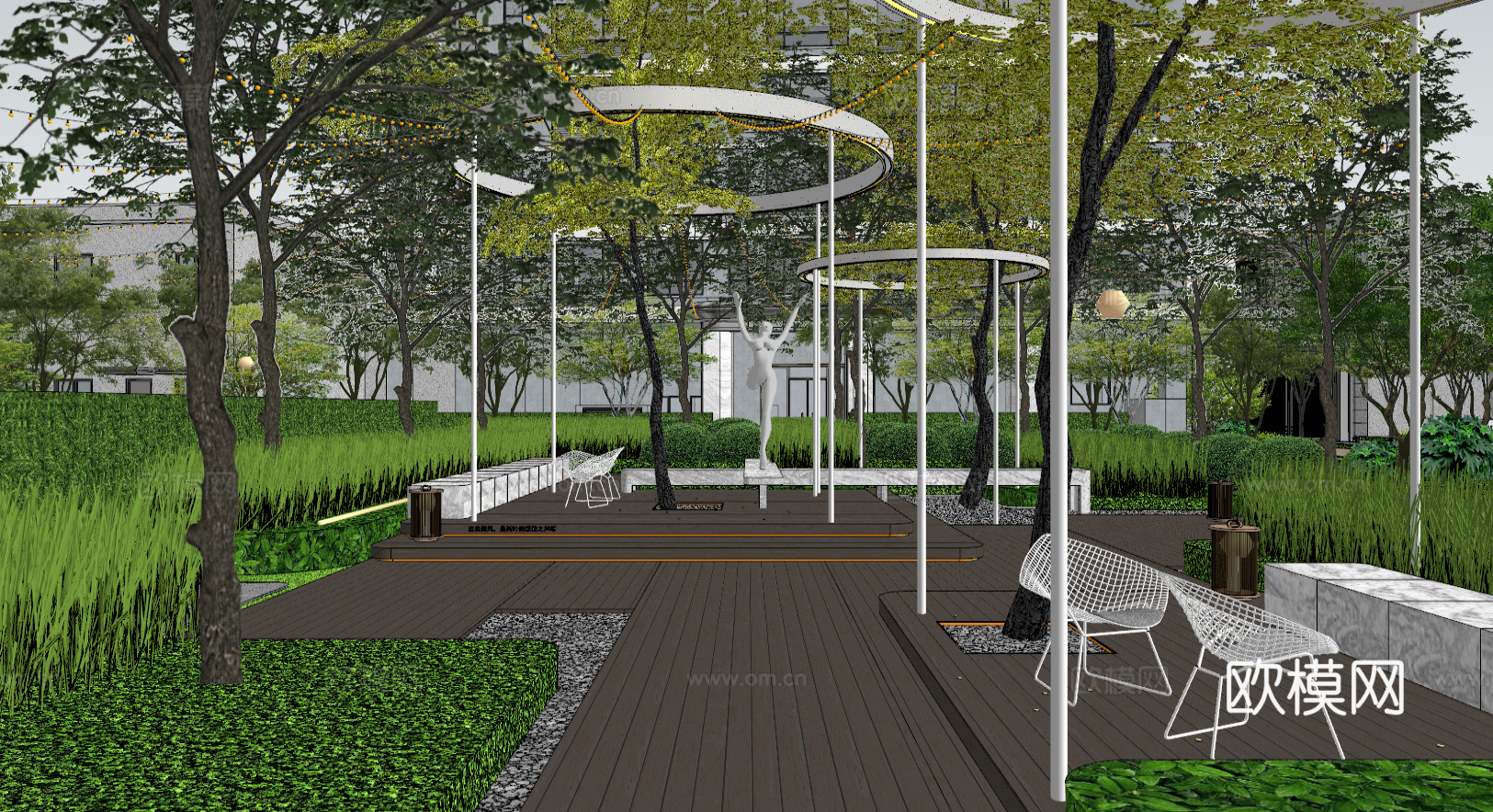 现代公园景观 林下空间 户外座椅su模型