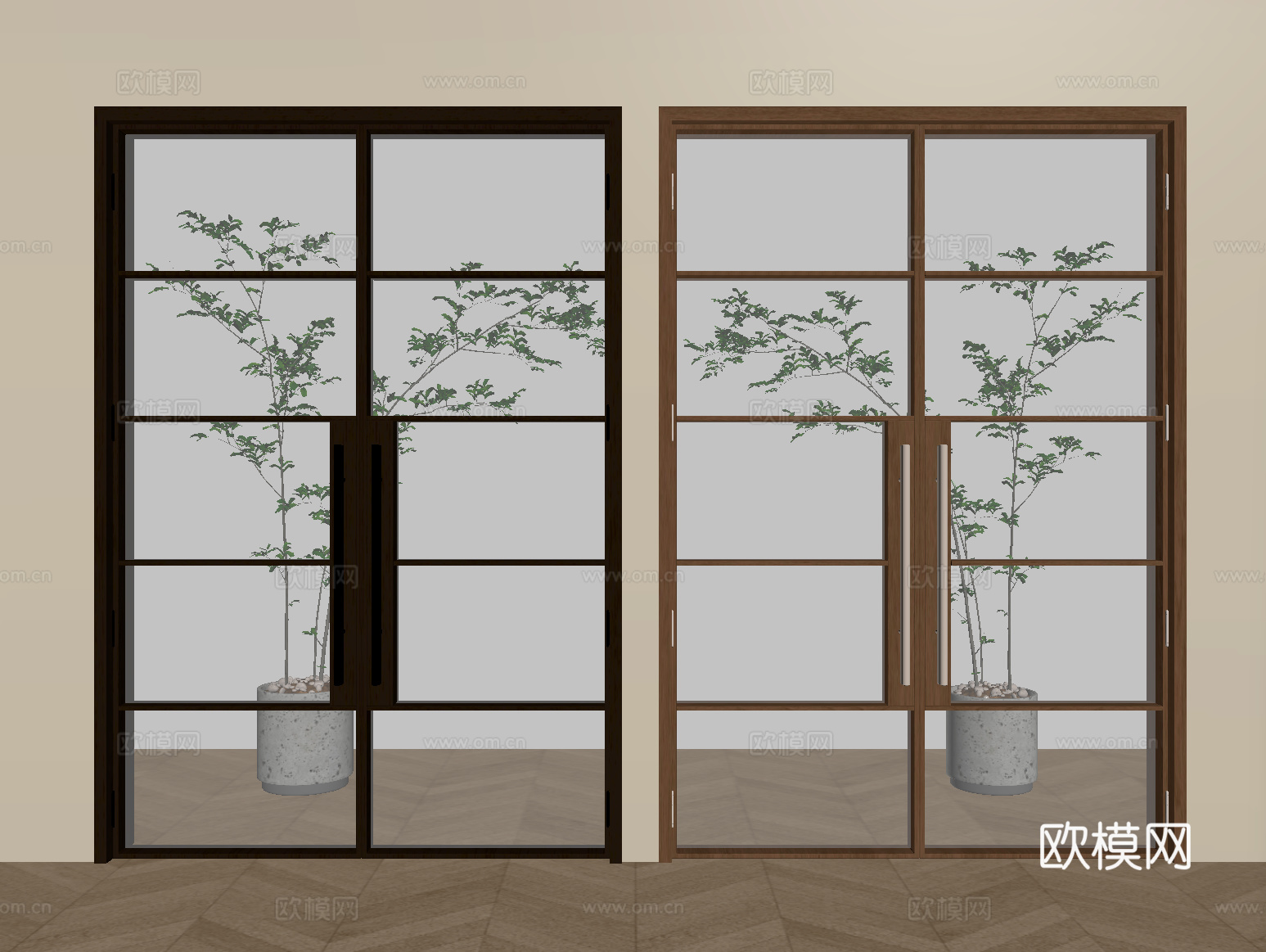 中古风玻璃双开门 长虹玻璃门 厨卫门 阳台门su模型