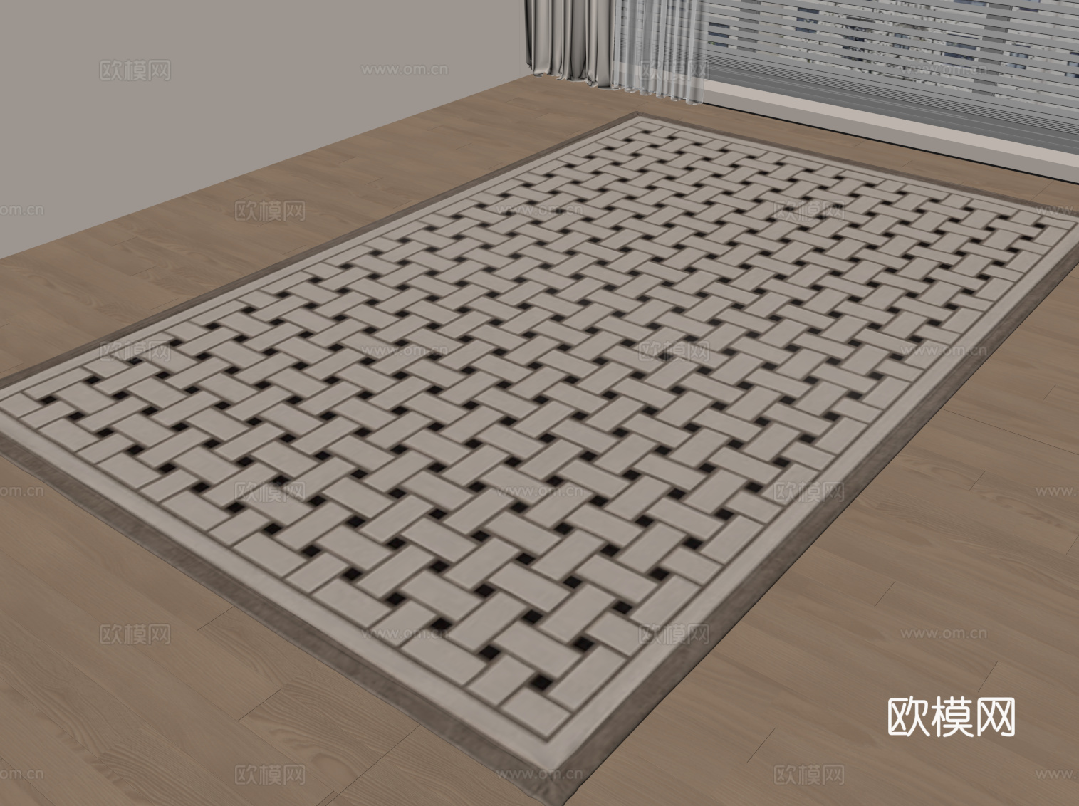 现代中古风地毯 方形地毯su模型