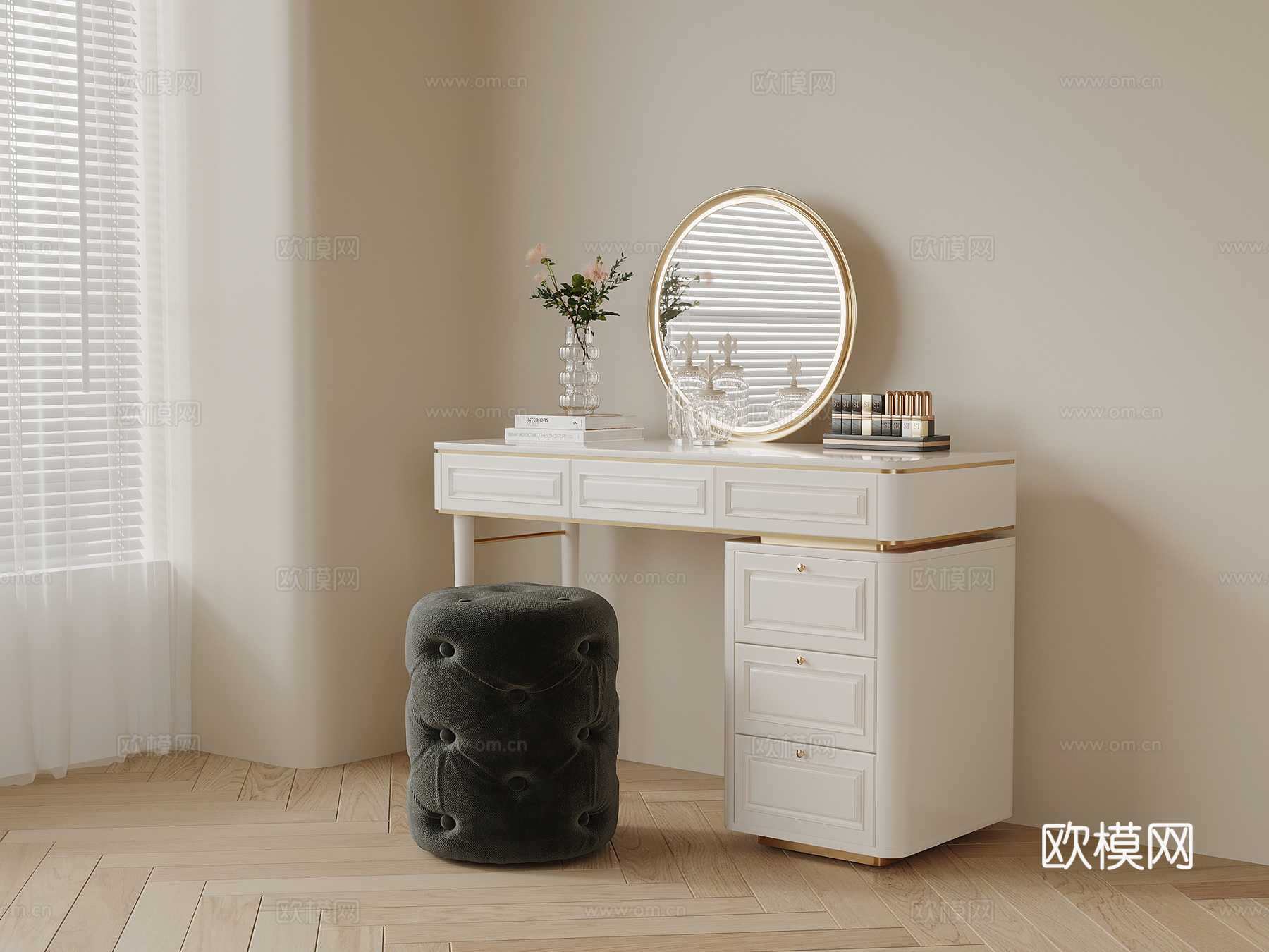 法式奶油风梳妆台su模型