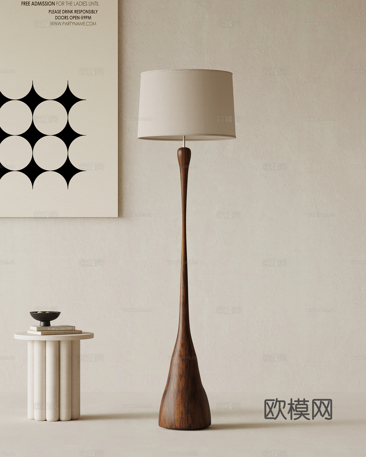 侘寂中古落地灯su模型
