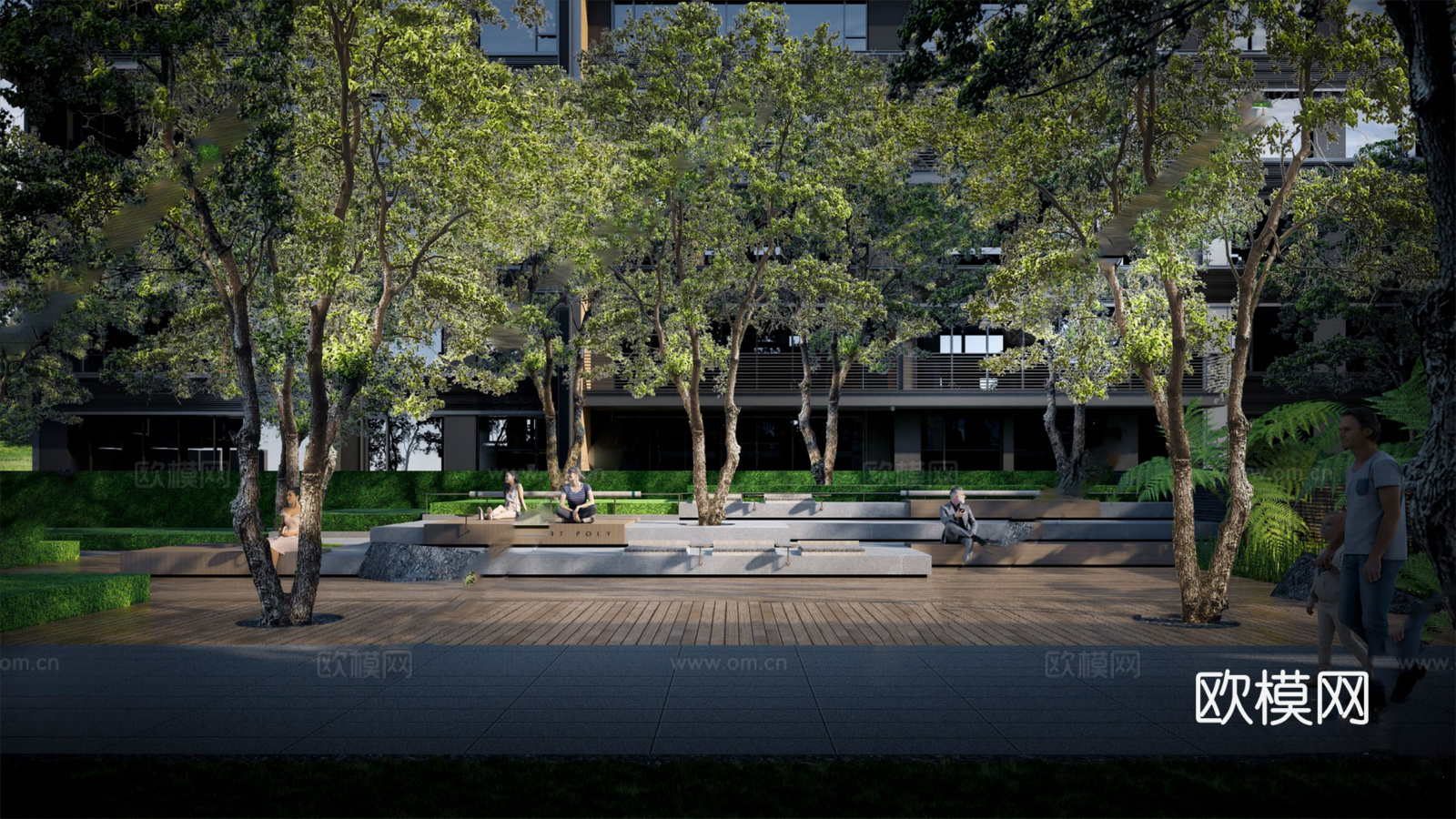 现代公园景观 林下空间 户外座椅su模型