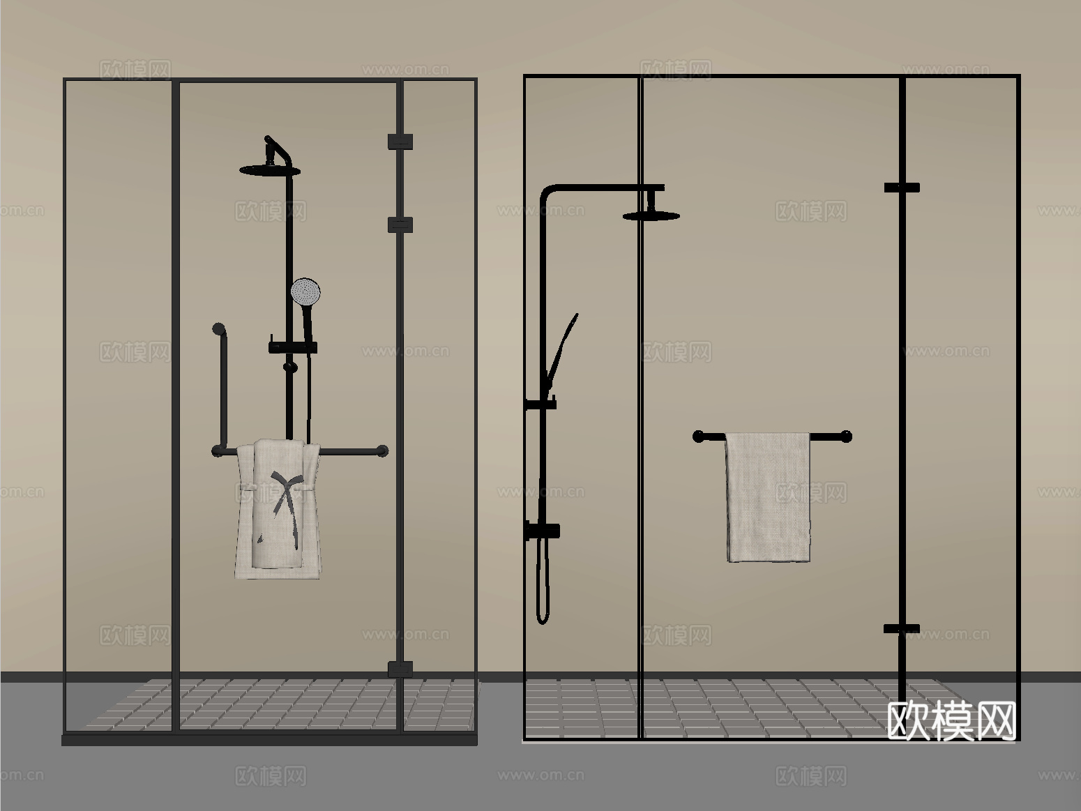 现代淋浴房 淋浴间 花洒 卫浴小件su模型