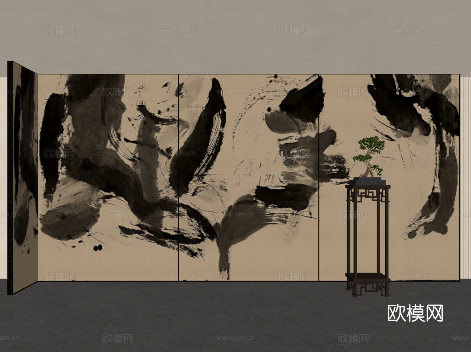 新中式屏风 隔断su模型