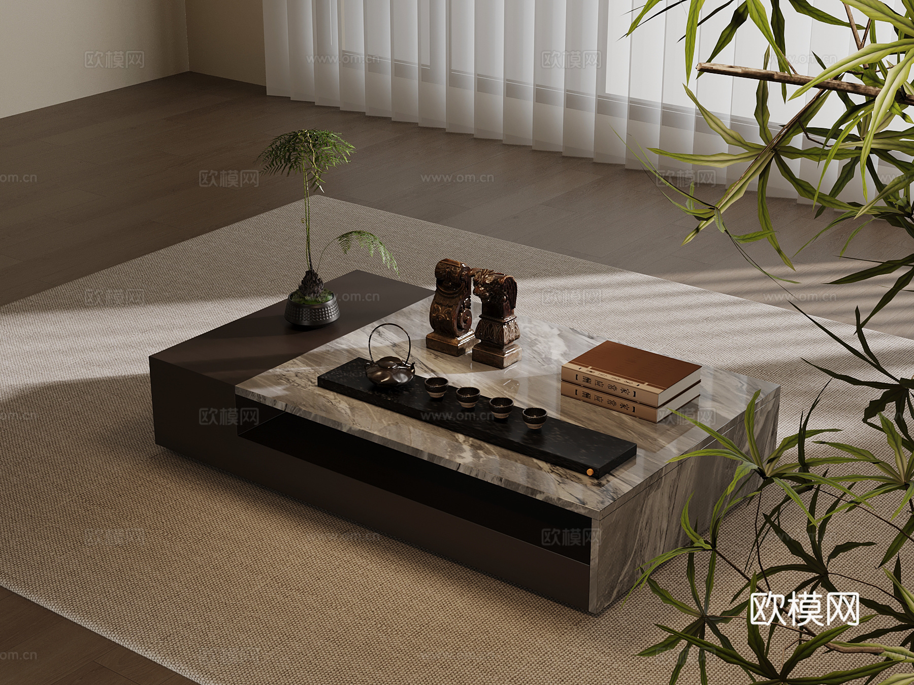 新中式茶几3d模型下载