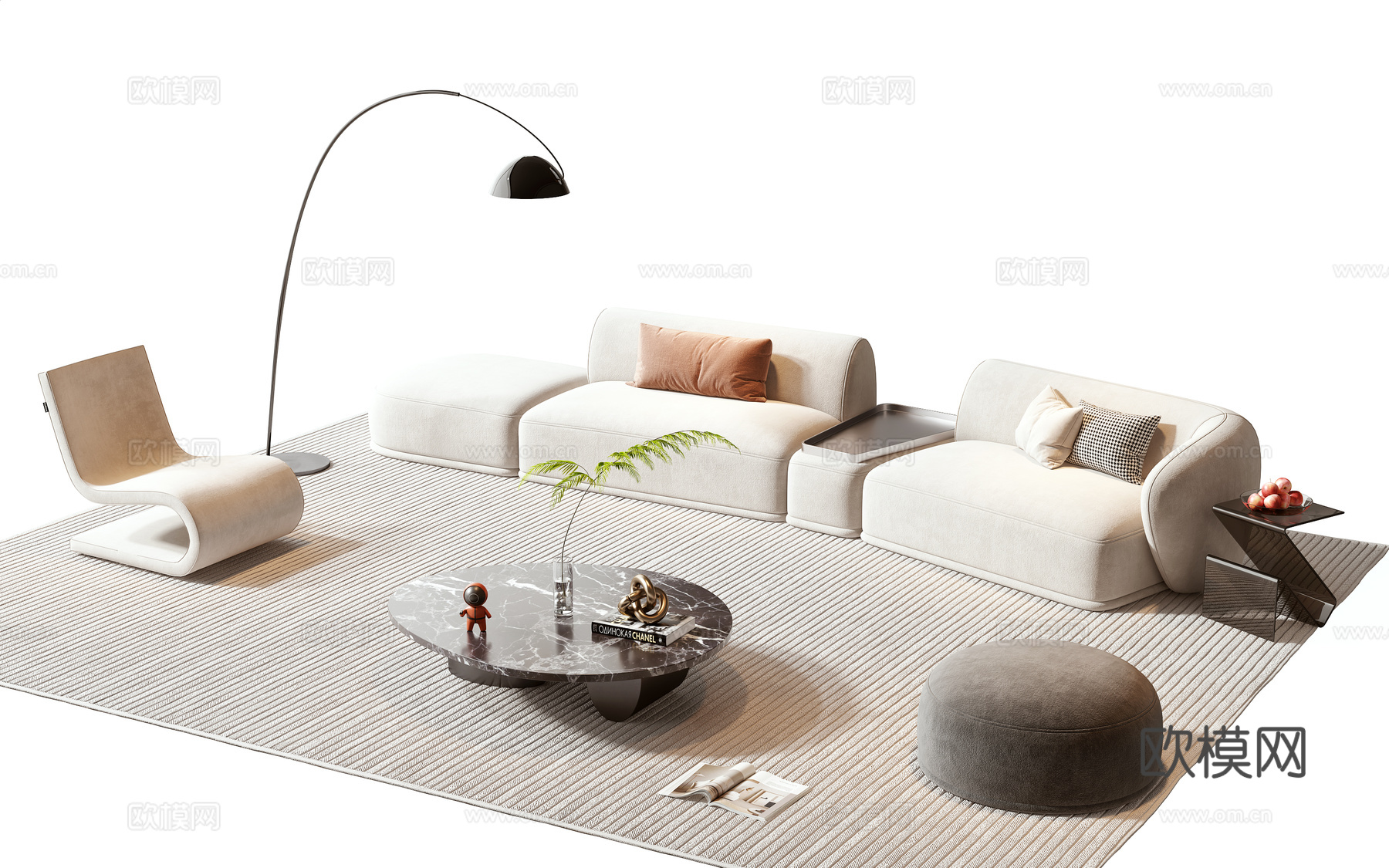 现代沙发茶几组合3d模型下载