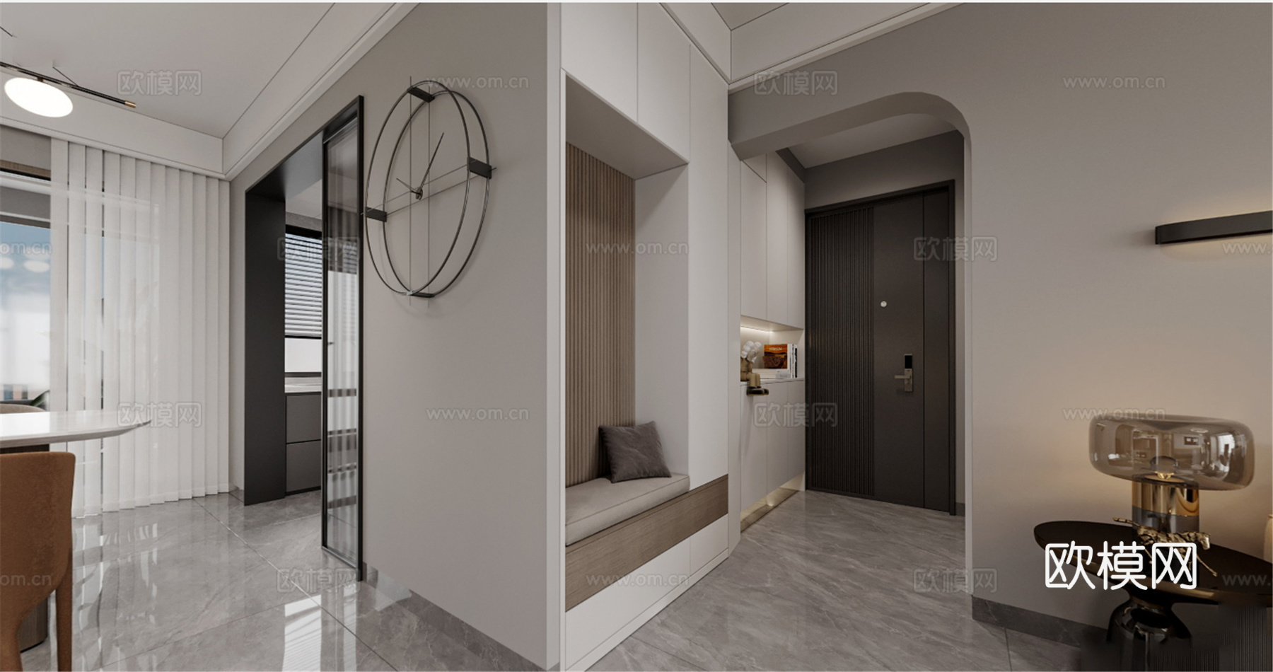 轻奢大平层 样板间 最新全套施工图 效果图合集cad施工图下载（渲染图2）