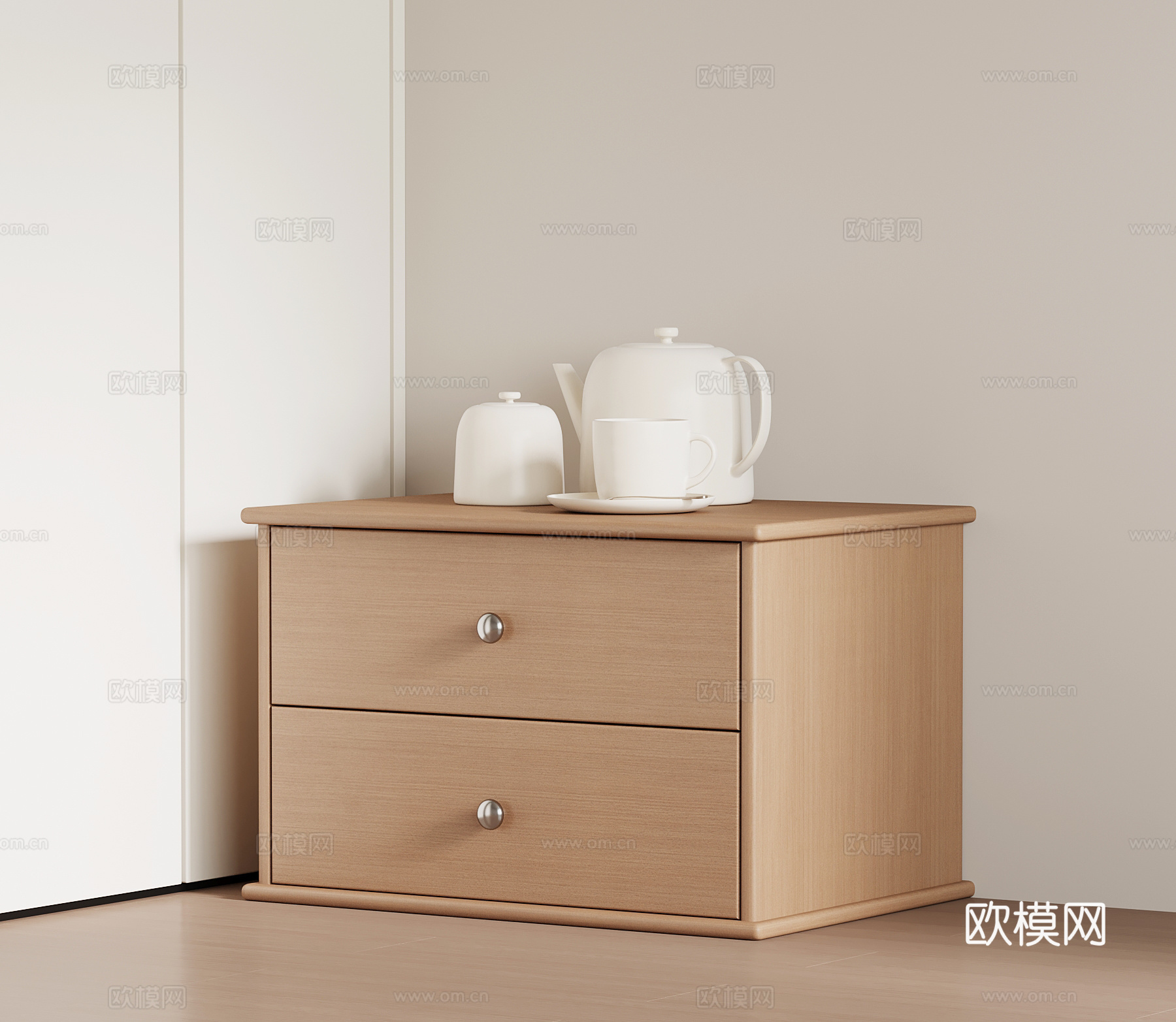 现代床头柜 床头摆件su模型