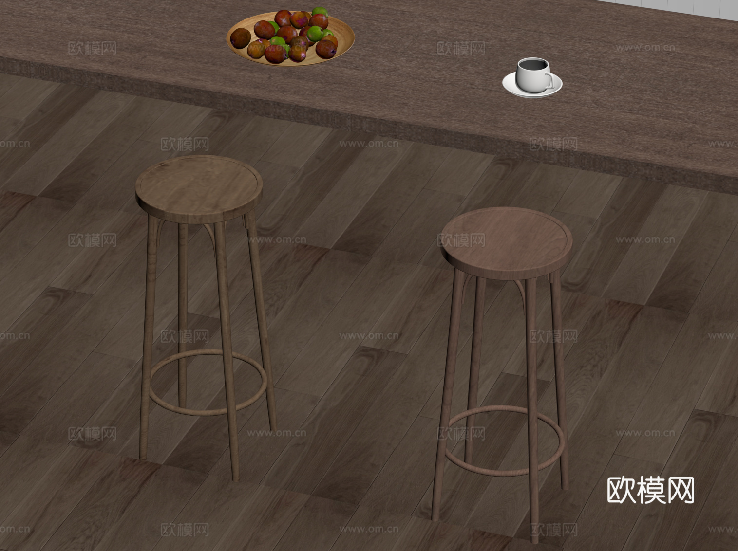 中古风吧凳 实木吧椅su模型