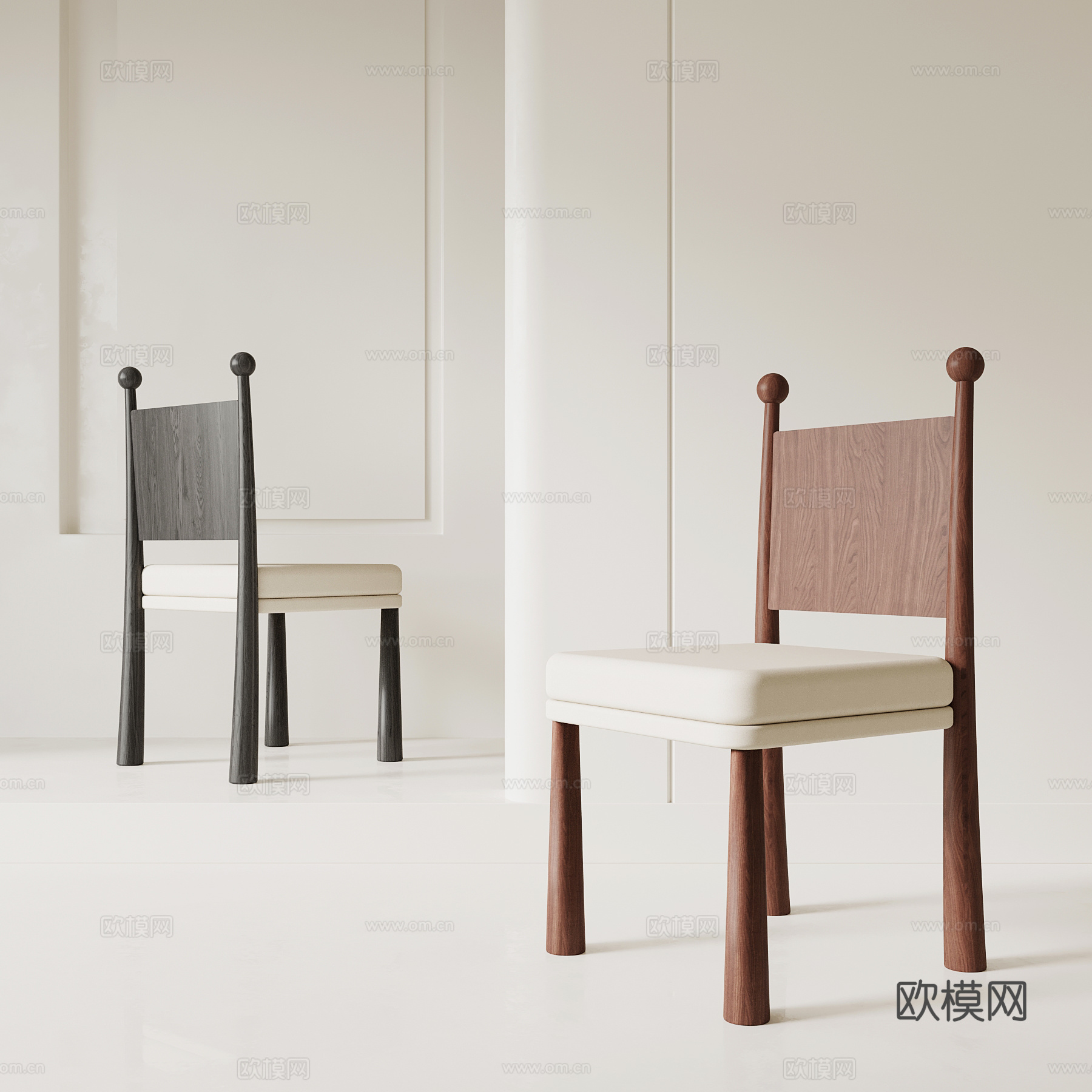 法式中古餐椅 椅子 木椅su模型