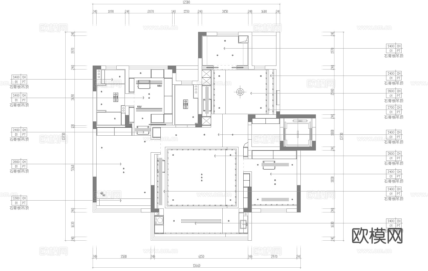 轻奢中古风 样板间 最新全套施工图 效果图合集cad施工图下载（渲染图6）