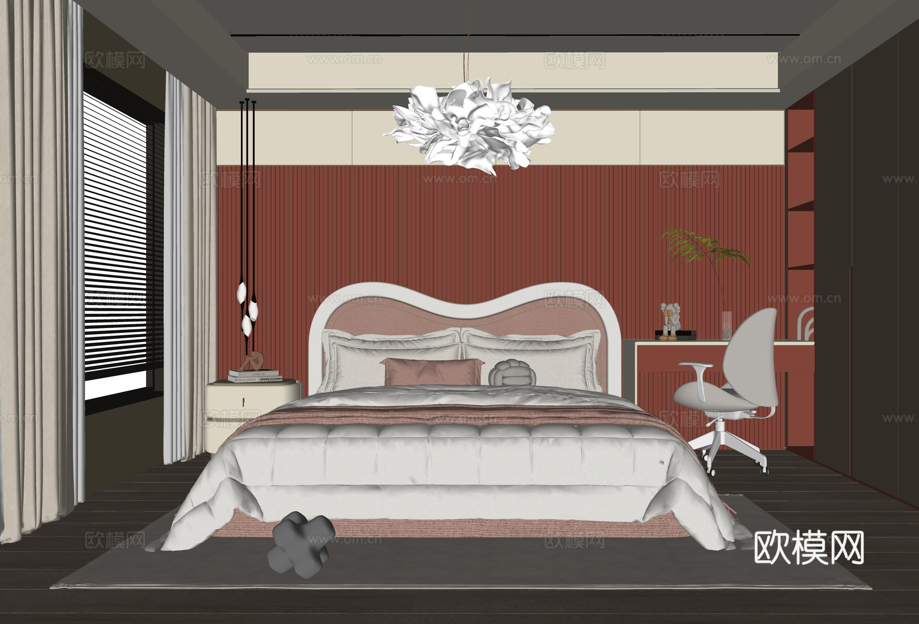 现代女孩房卧室 儿童房su模型