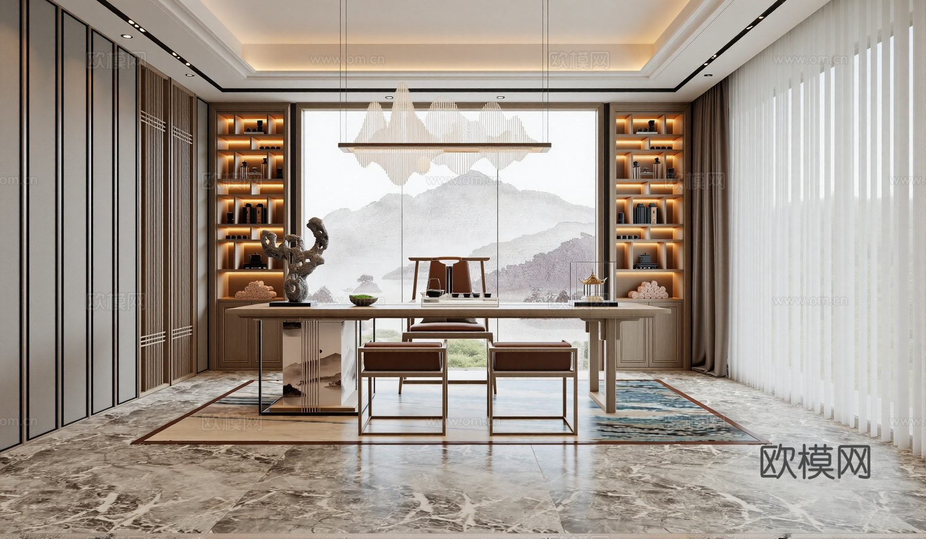 新中式茶室su模型