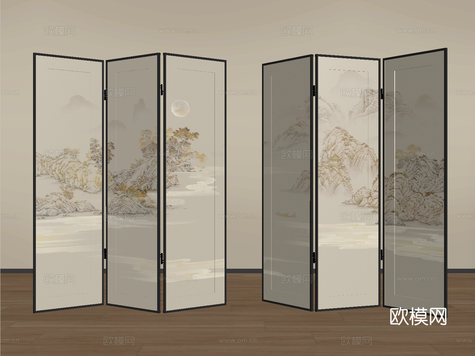 新中式屏风 可折叠屏风su模型下载（渲染图2）