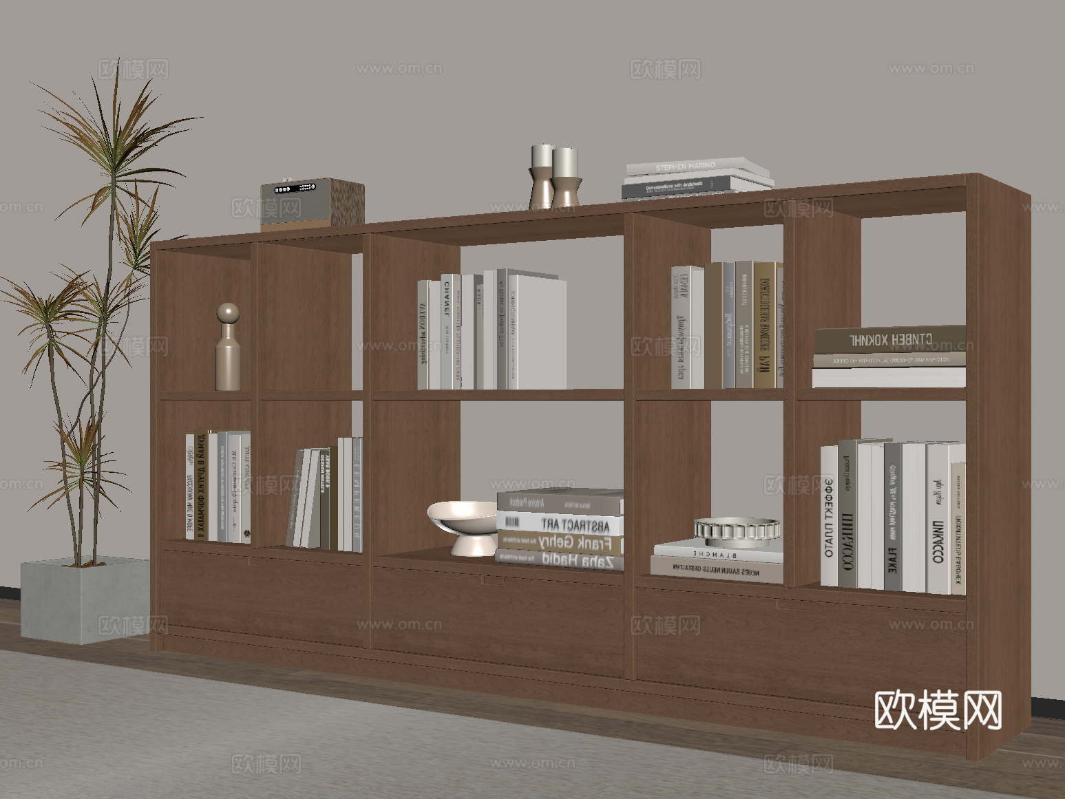 中古风书柜 展示柜 书架 实木置物柜 落地书柜su模型