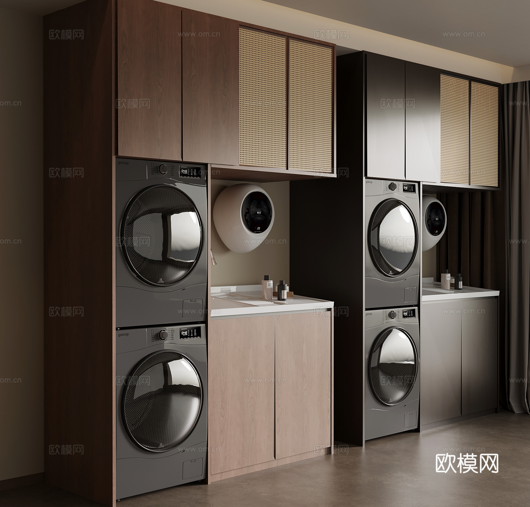 中古风洗衣机柜 阳台柜su模型