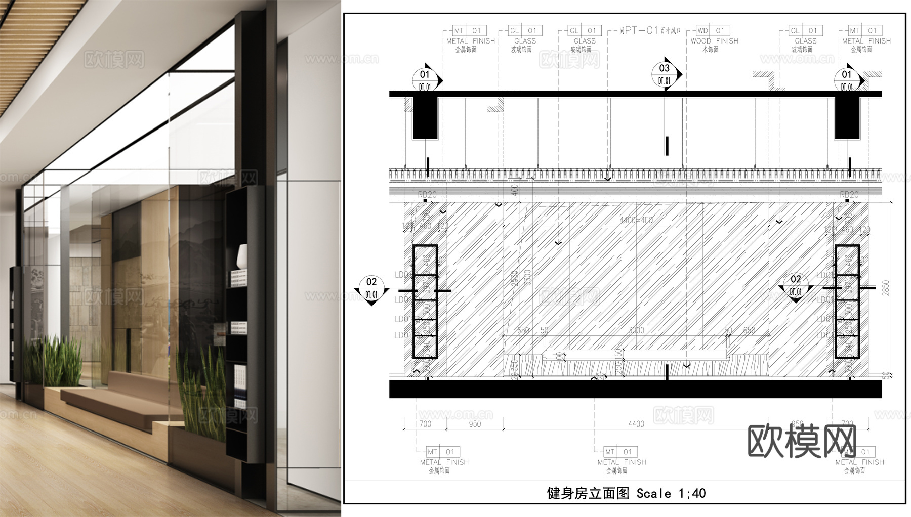 健身房镜面墙面 镜面墙体立面图 墙面布局 墙面节点cad施工图