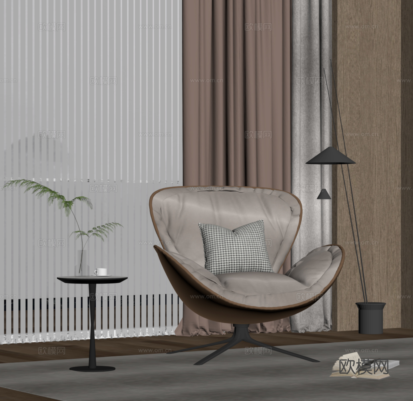 现代休闲椅 边几 落地灯su模型