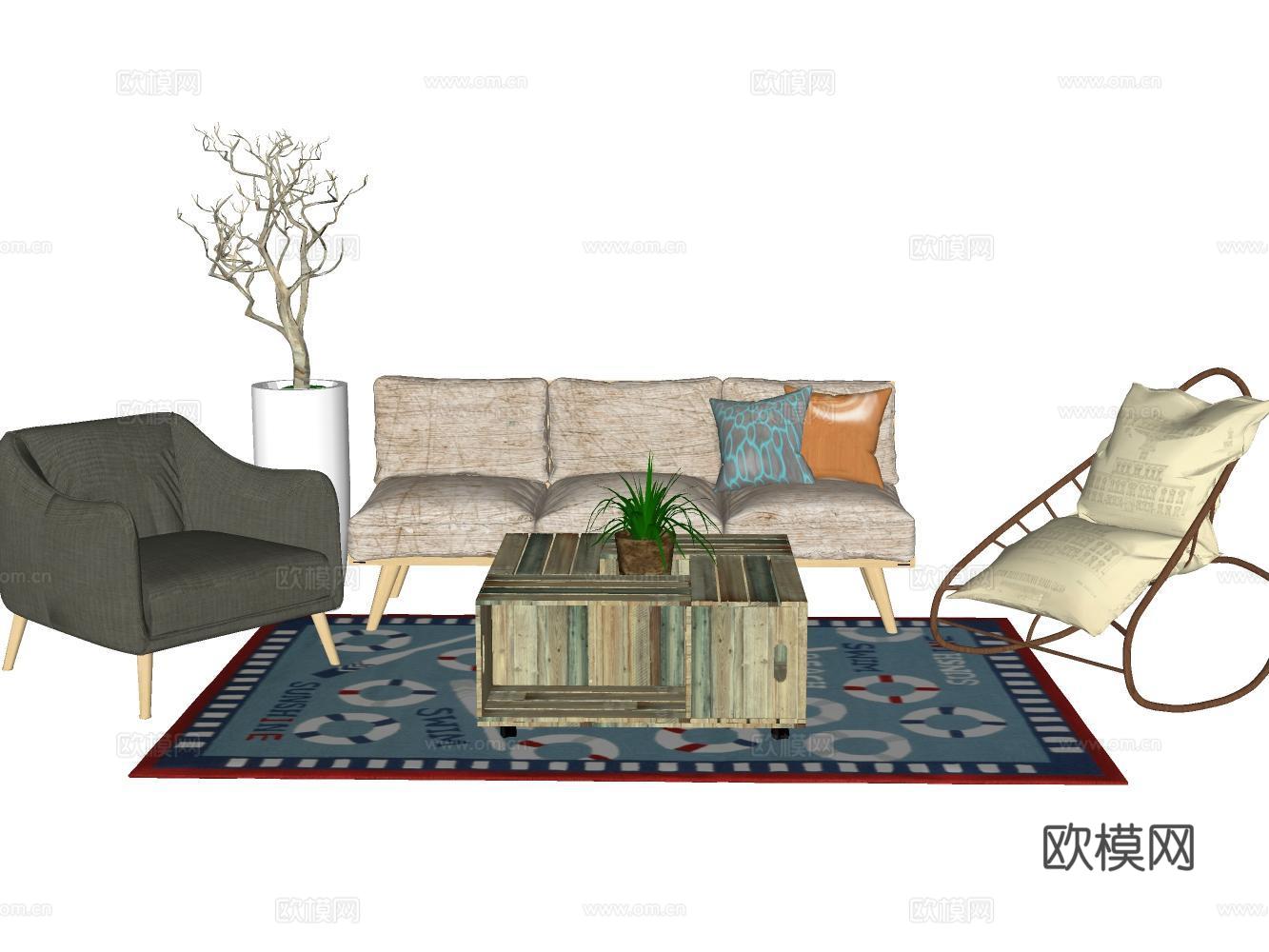沙发茶几su模型