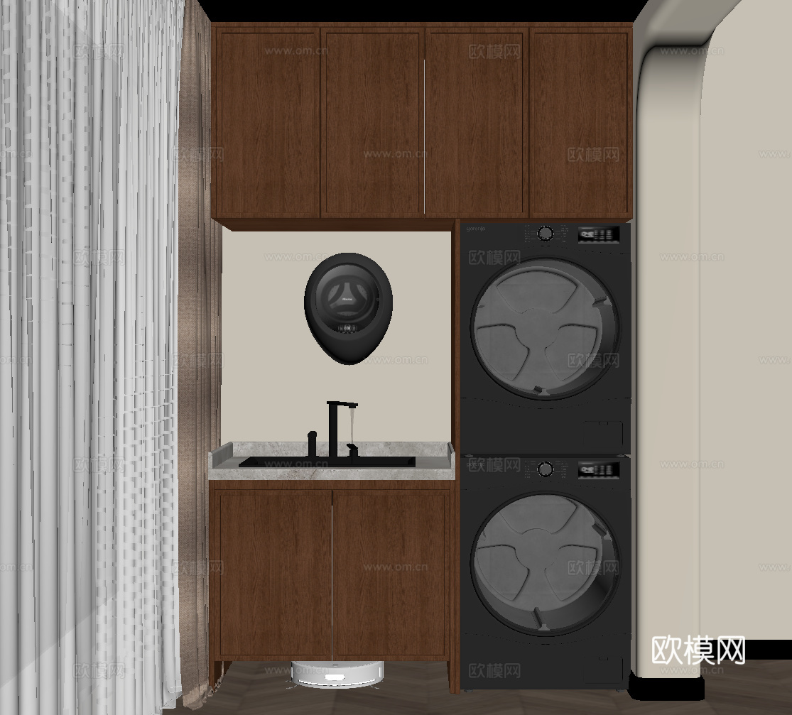 中古风洗衣柜 阳台柜su模型su模型