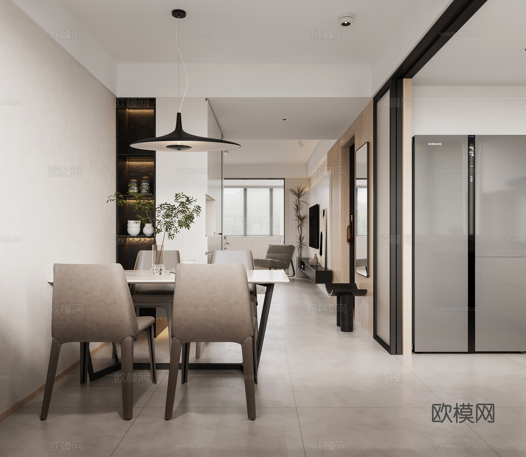 轻奢原木风 样板间 最新全套施工图 效果图合集cad施工图下载（渲染图3）