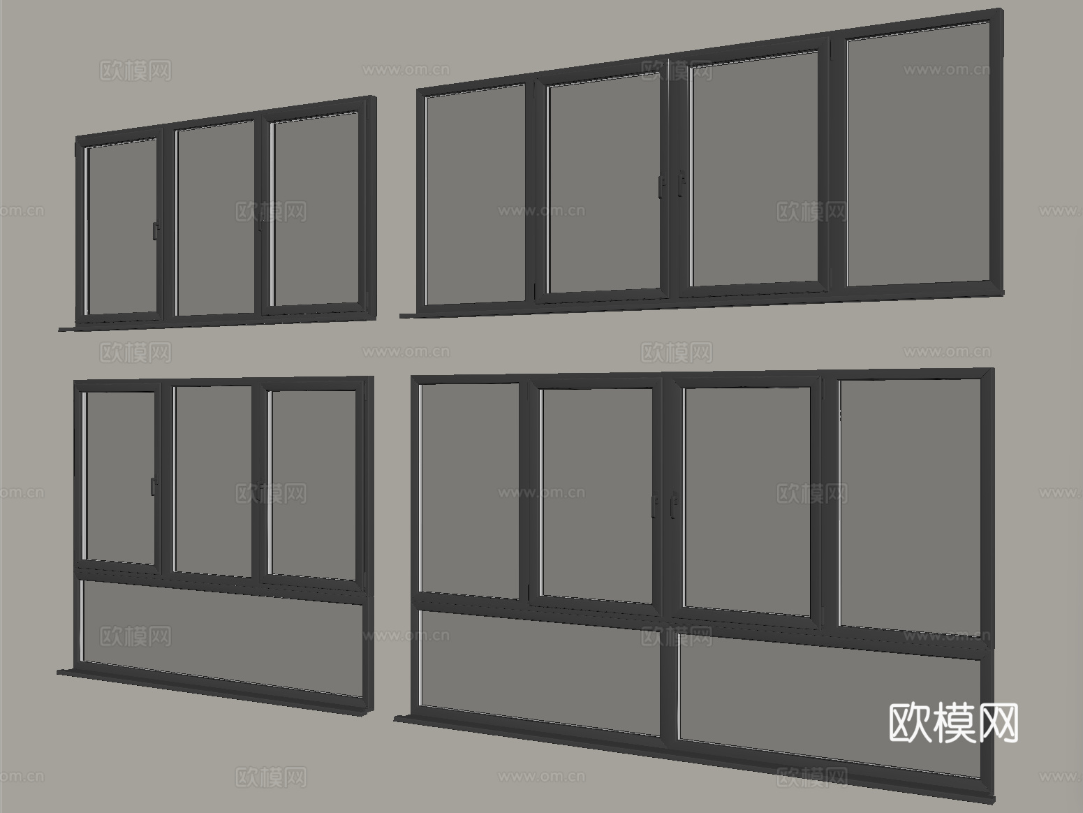 现代窗组合 平开窗 落地窗 阳台窗su模型