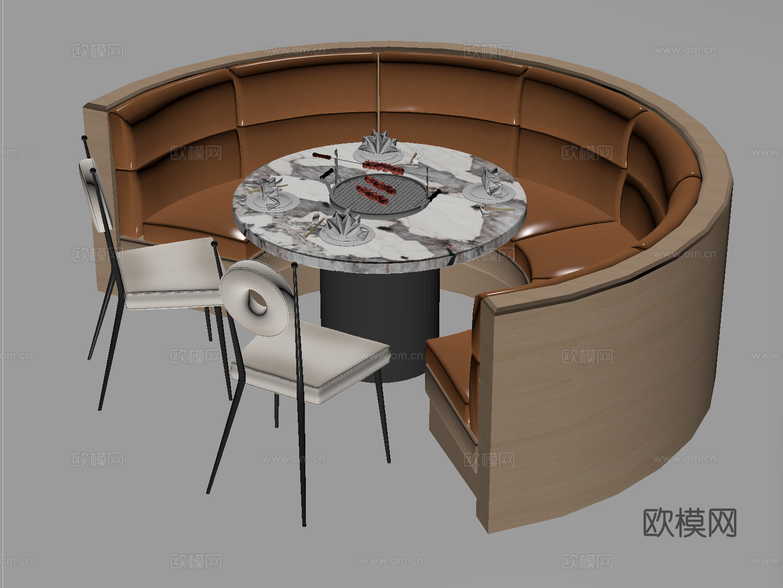 现代弧形卡座沙发茶几组合su模型