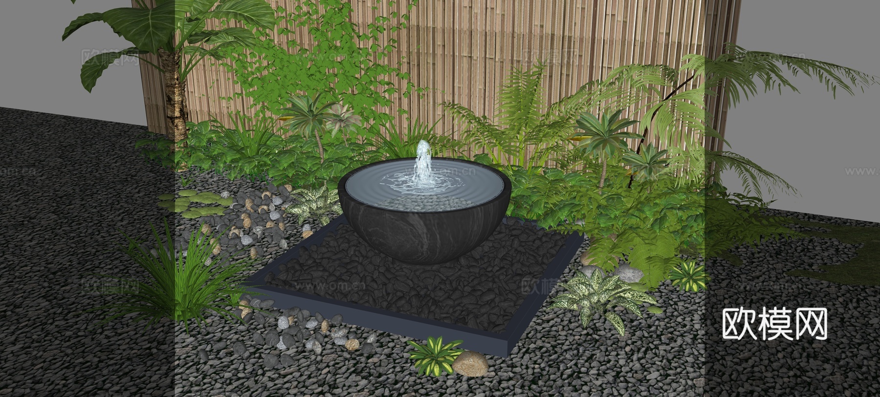 新中式流水摆件su模型