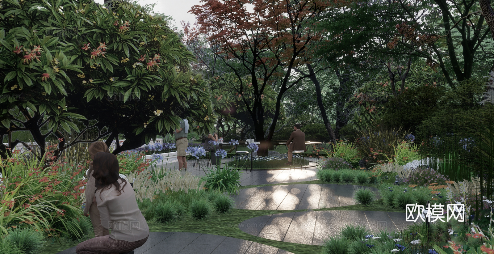 现代公园景观 林下空间 户外座椅 园林景观su模型su模型