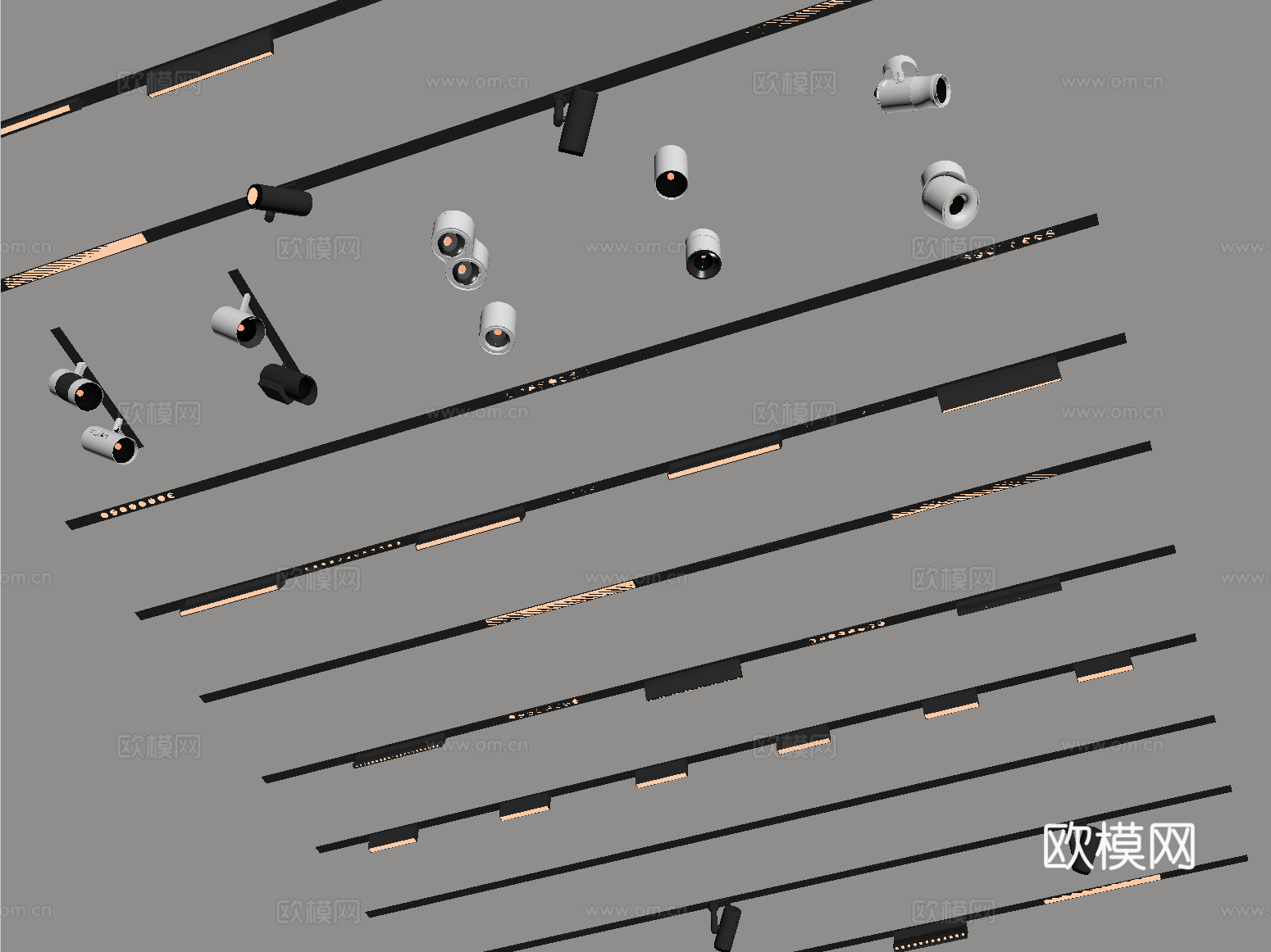 现代筒灯射灯 轨道射灯 线形射灯su模型